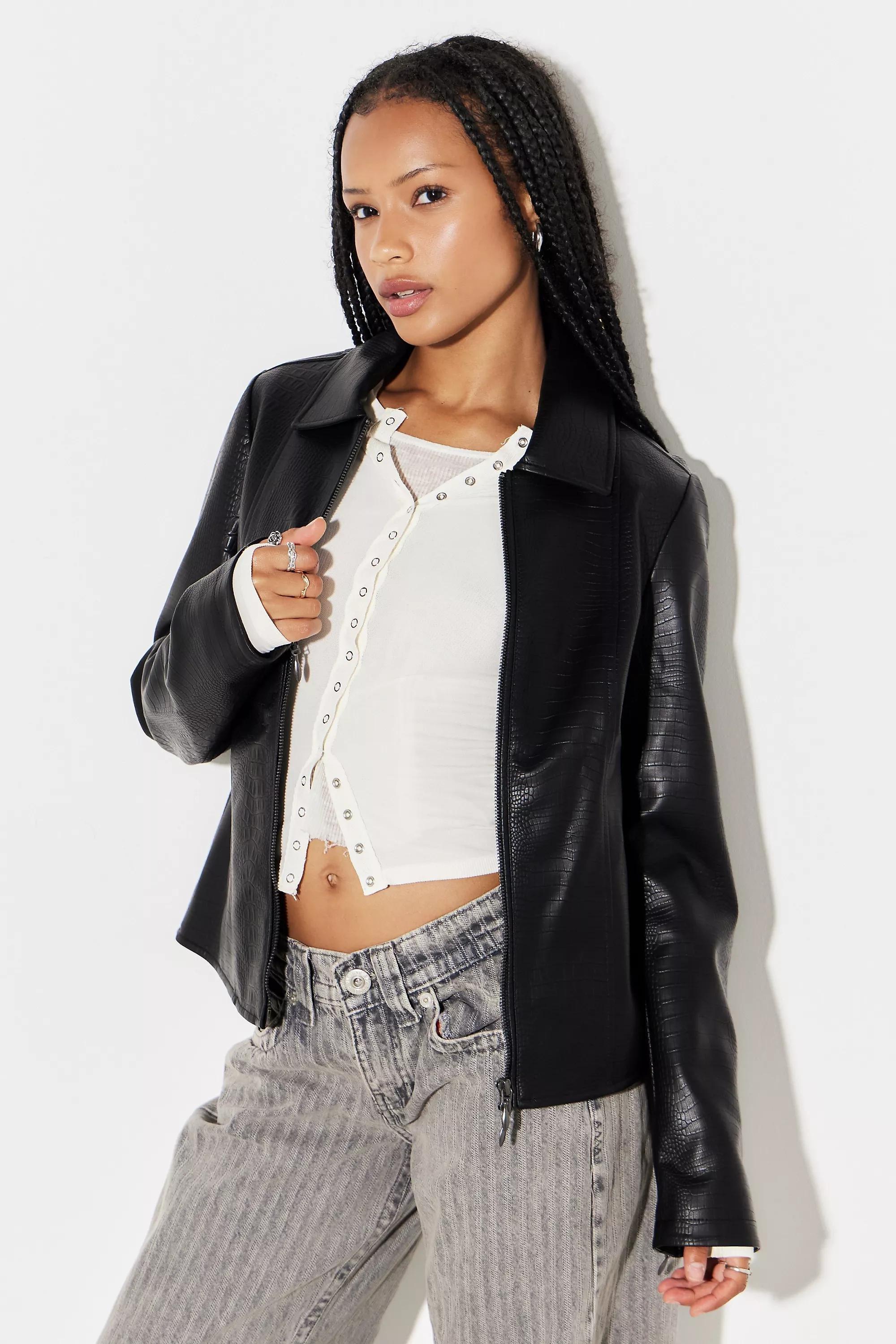 Black Silence + Noise Faux Leather Fitted Jacket, , large image number 0