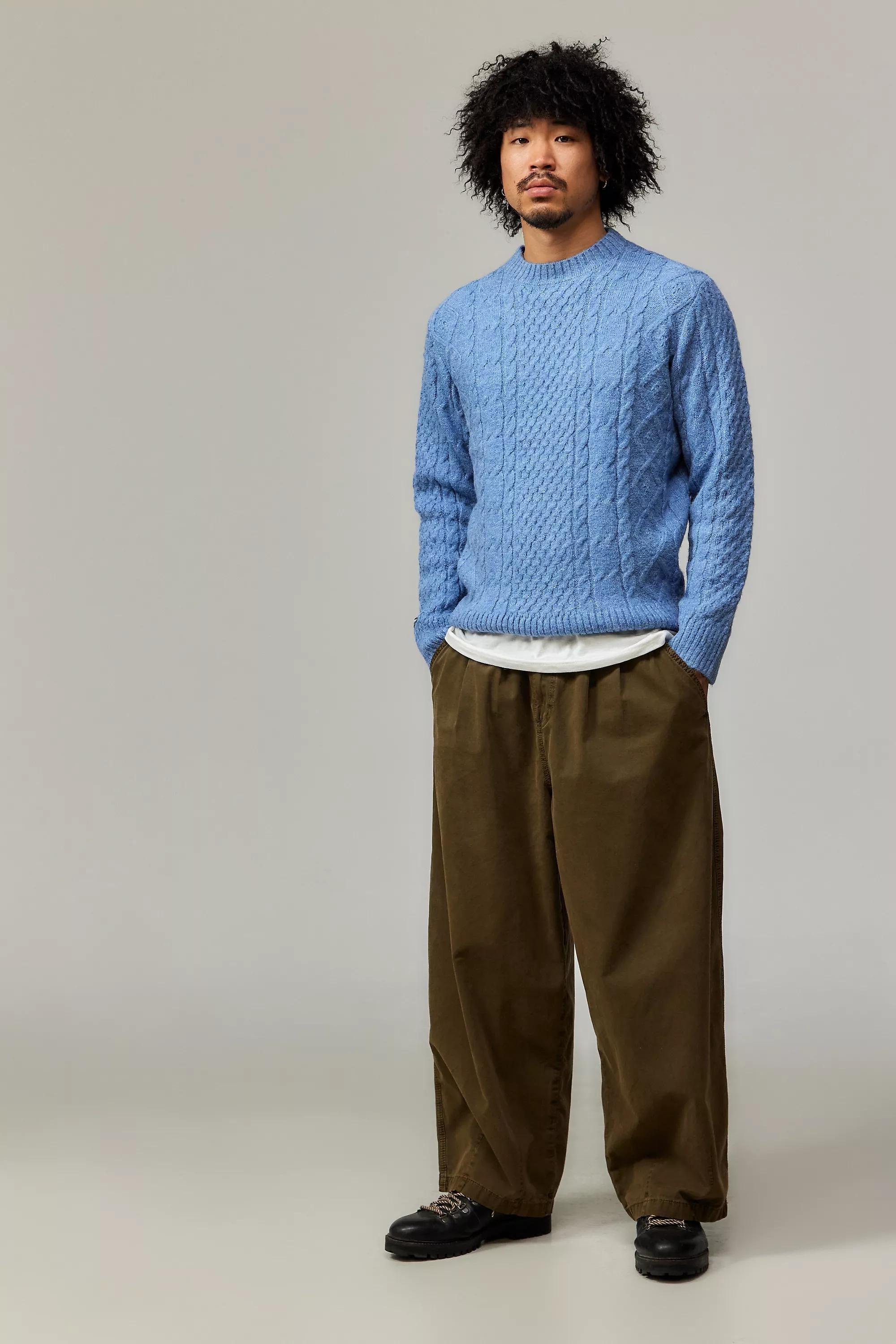 Blue Bdg Fluffy Cable Knit Jumper, , large image number 0