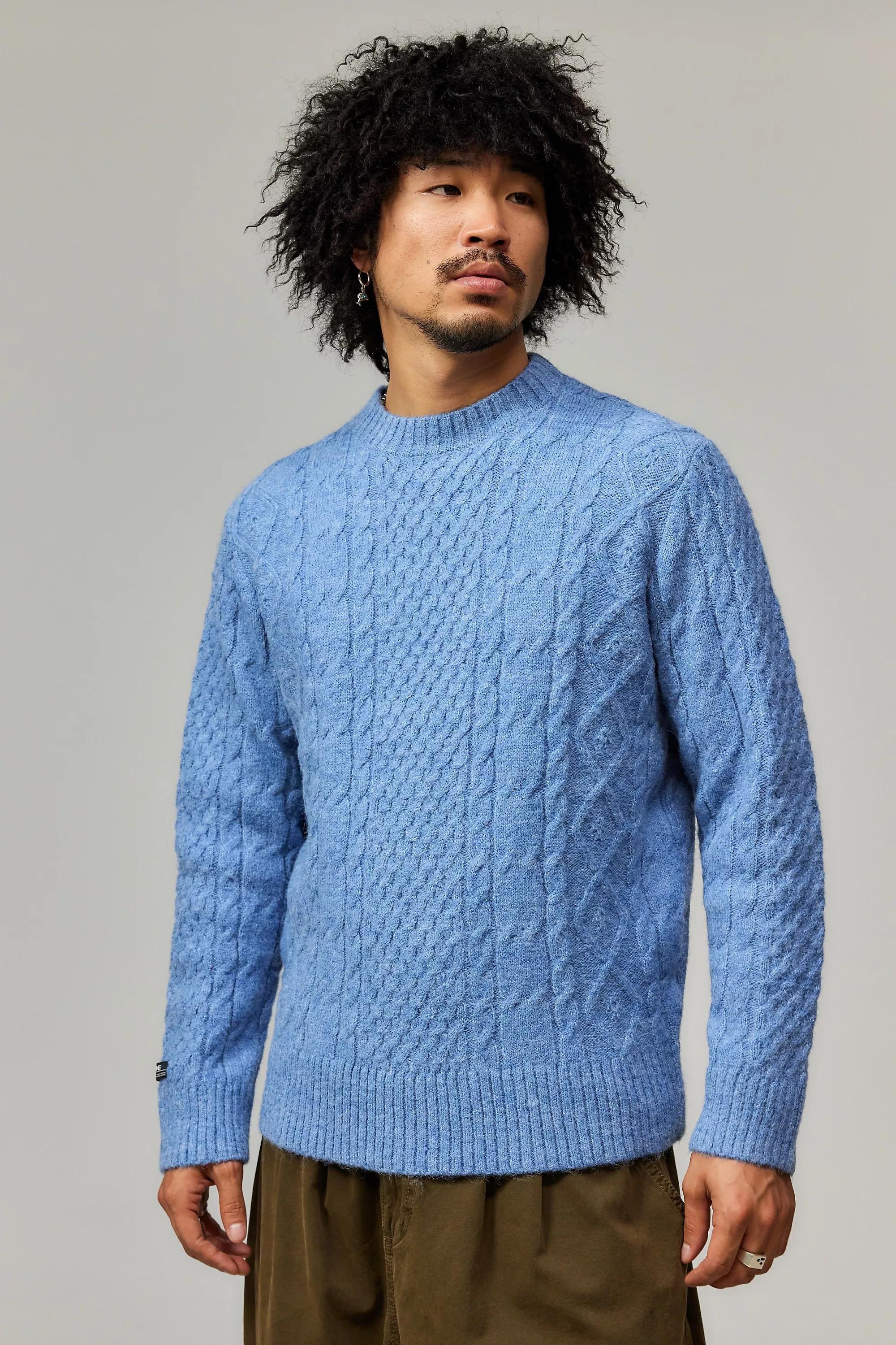Blue Bdg Fluffy Cable Knit Jumper, , large image number 1