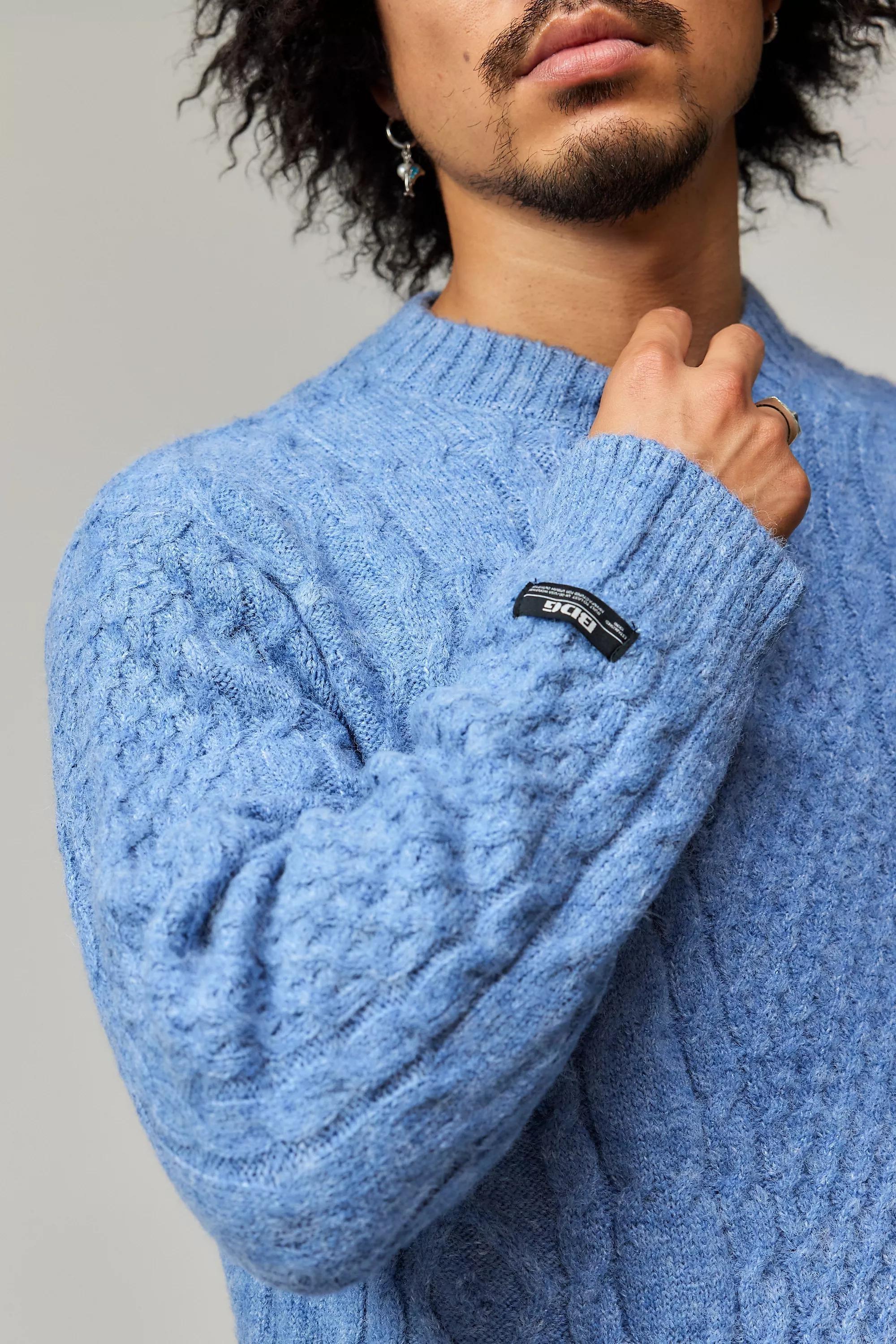 Blue Bdg Fluffy Cable Knit Jumper, , large image number 2