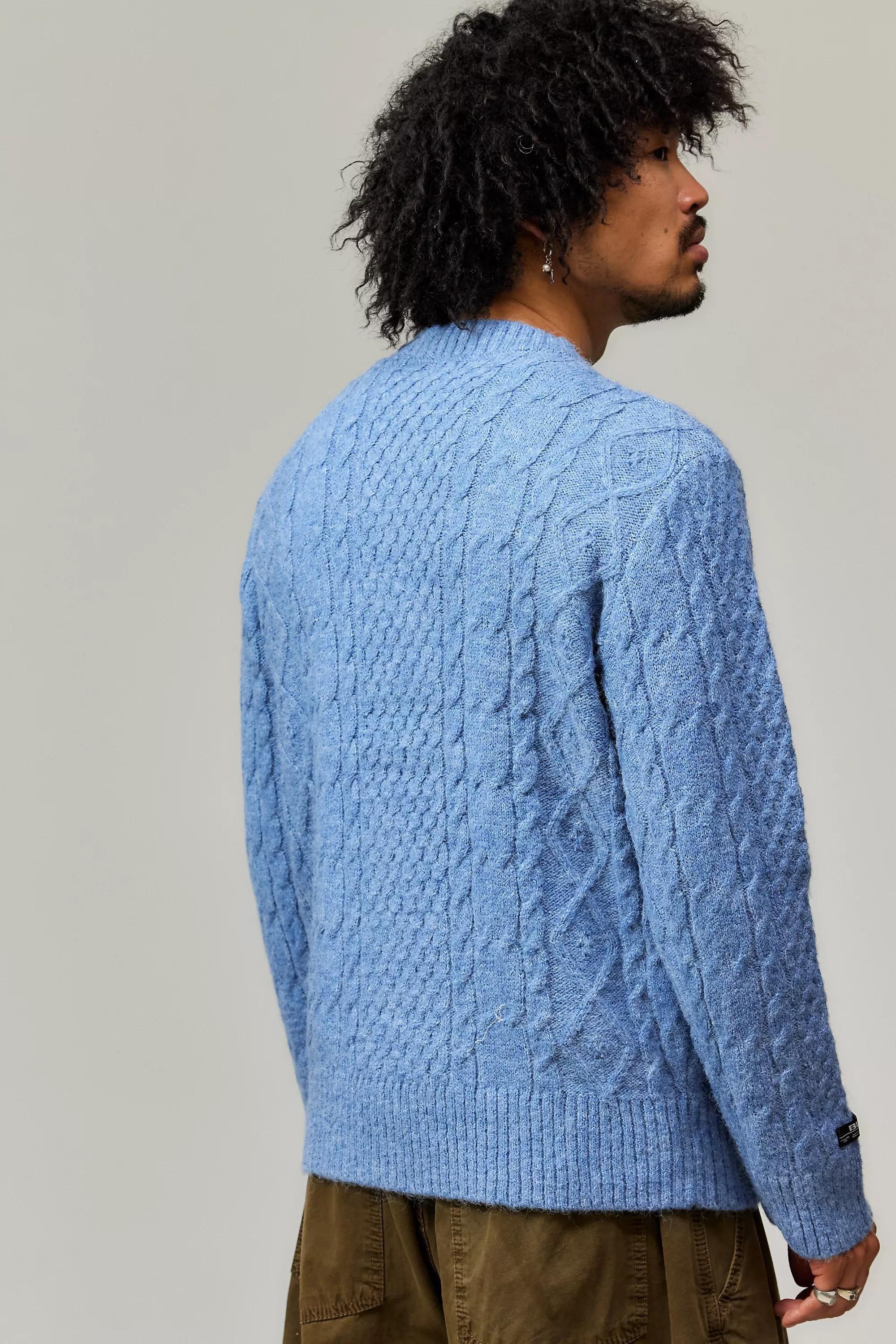 Blue Bdg Fluffy Cable Knit Jumper, , large image number 3