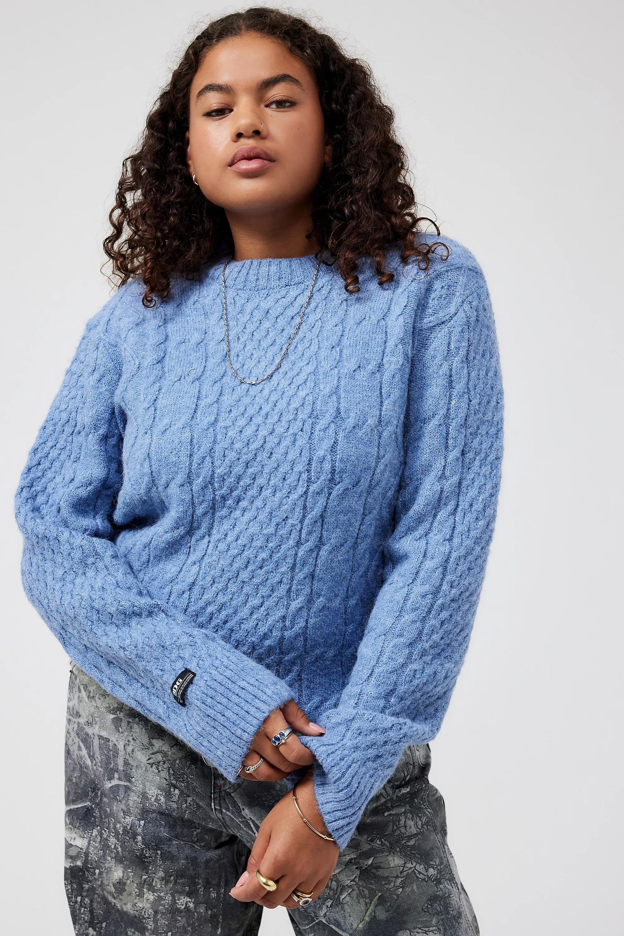Blue Bdg Fluffy Cable Knit Jumper, , large image number 4