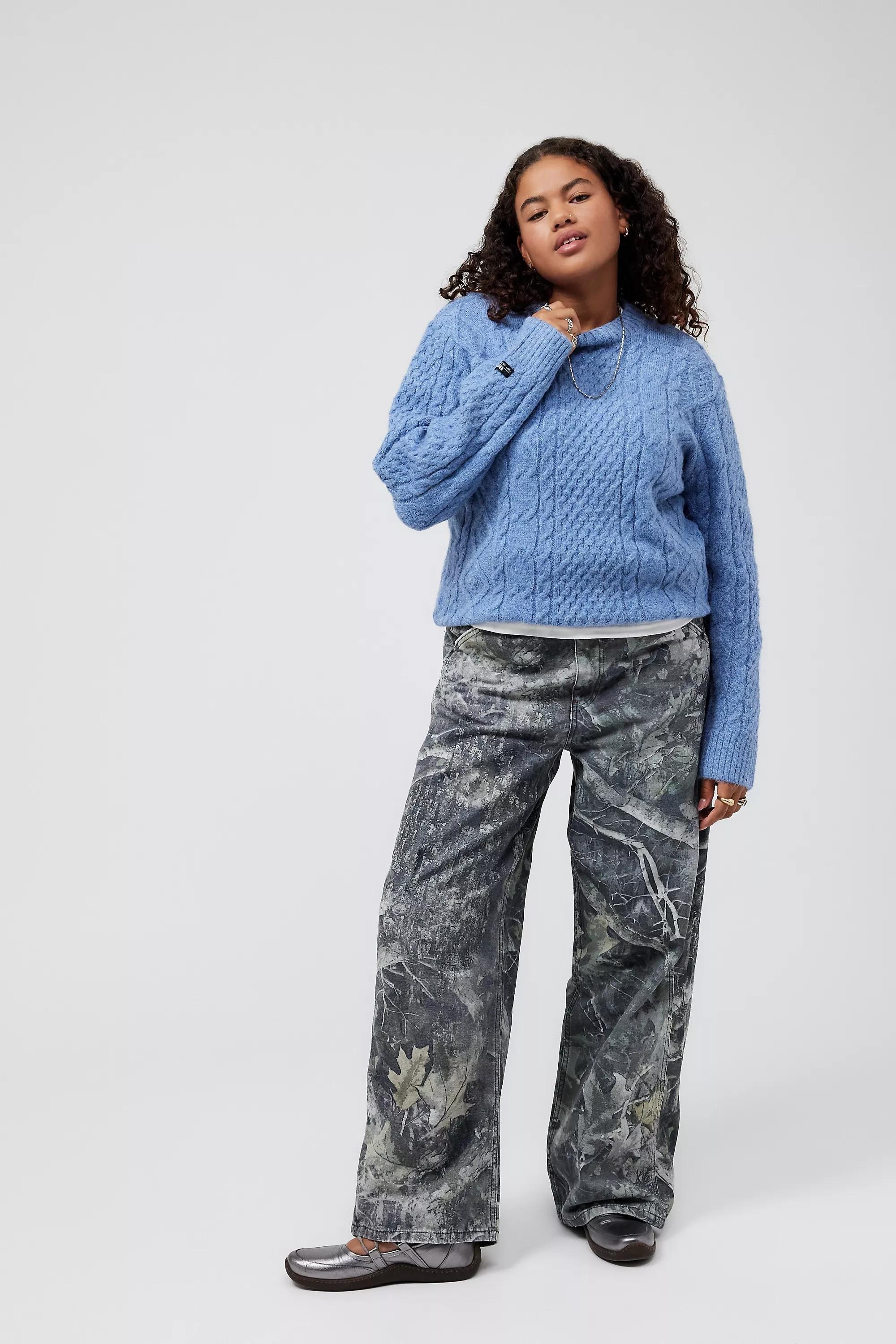 Blue Bdg Fluffy Cable Knit Jumper, , large image number 5
