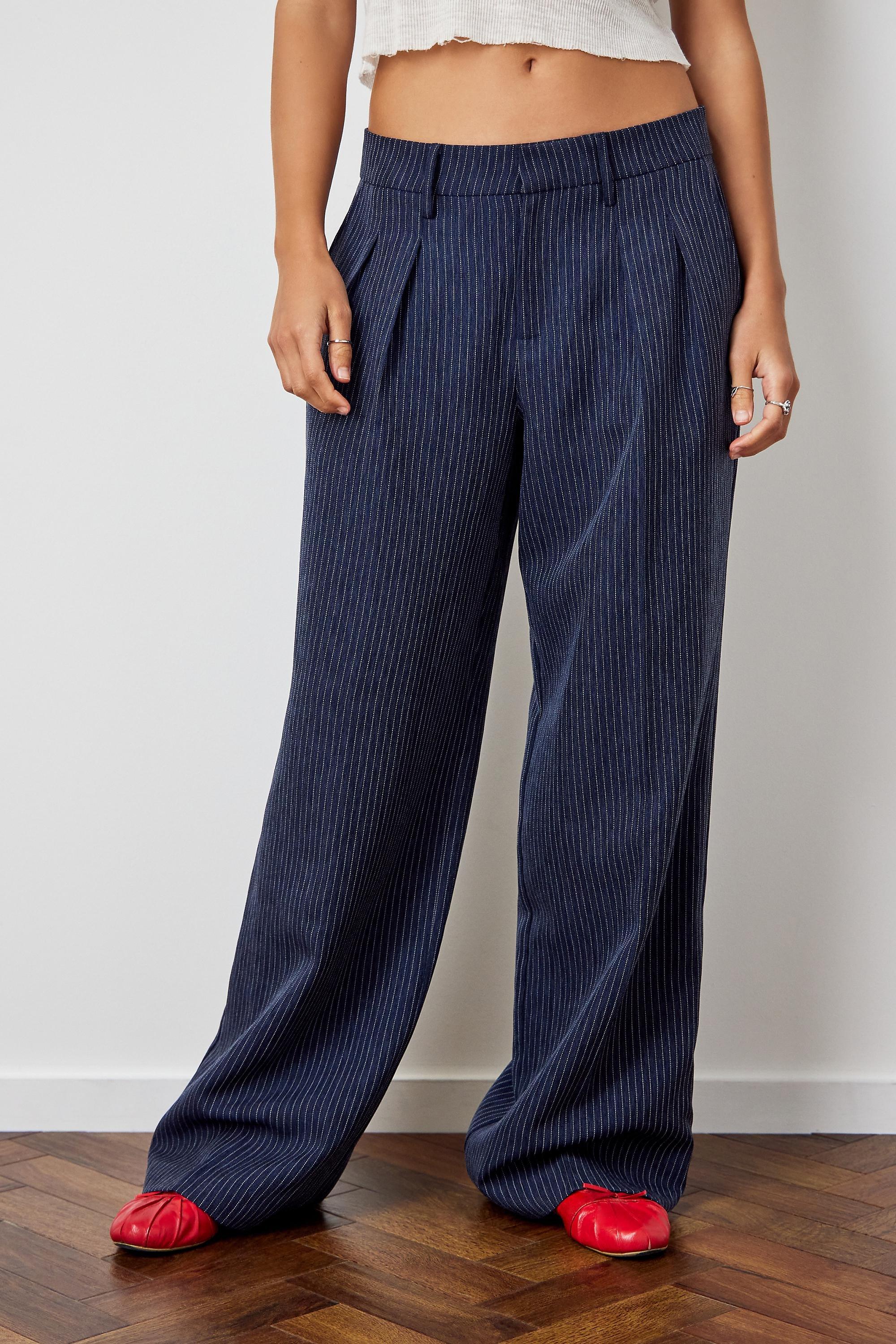 Navy Archive At Uo Pinstripe Mensie Wide Leg Trousers, , large image number 0