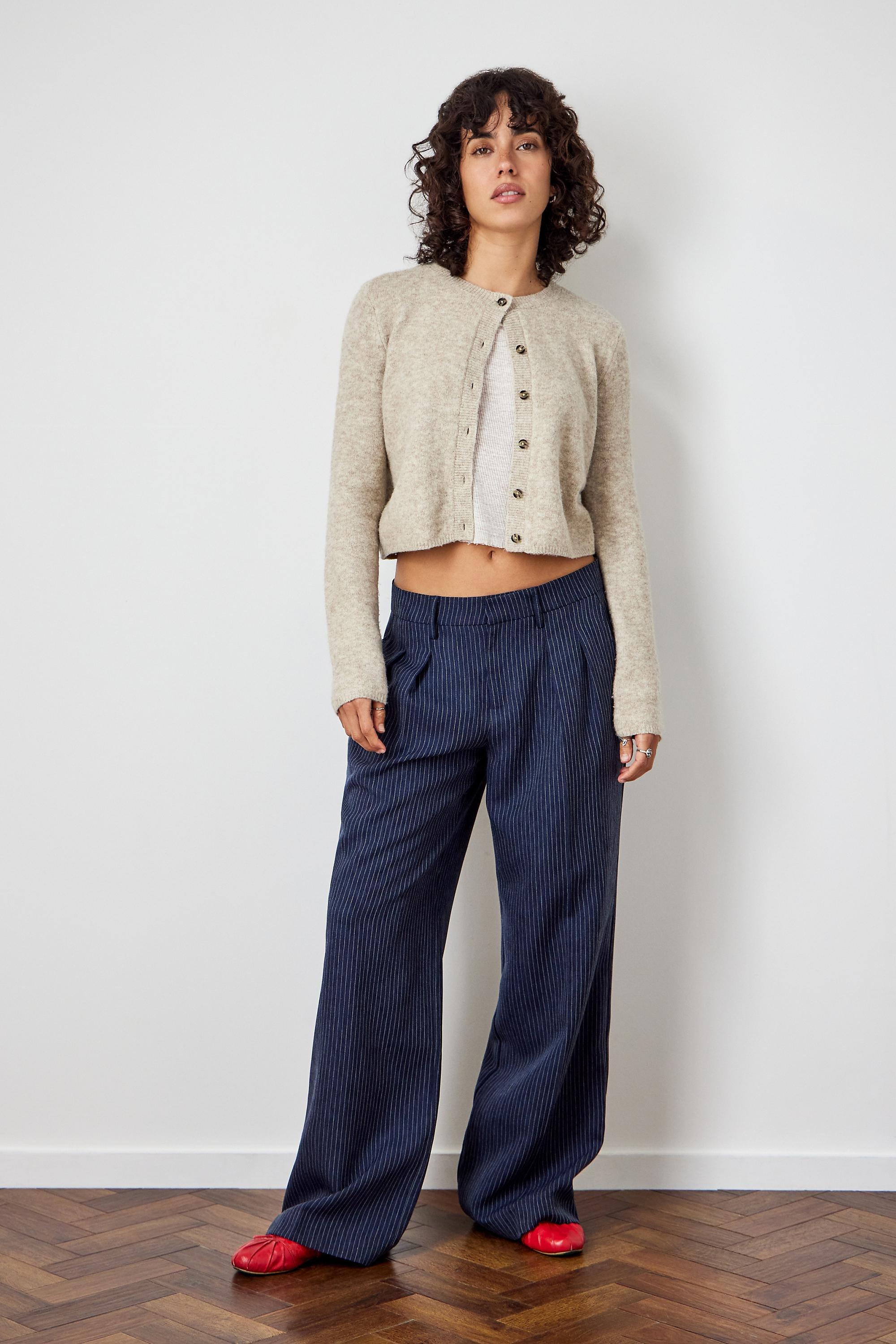 Navy Archive At Uo Pinstripe Mensie Wide Leg Trousers, , large image number 1