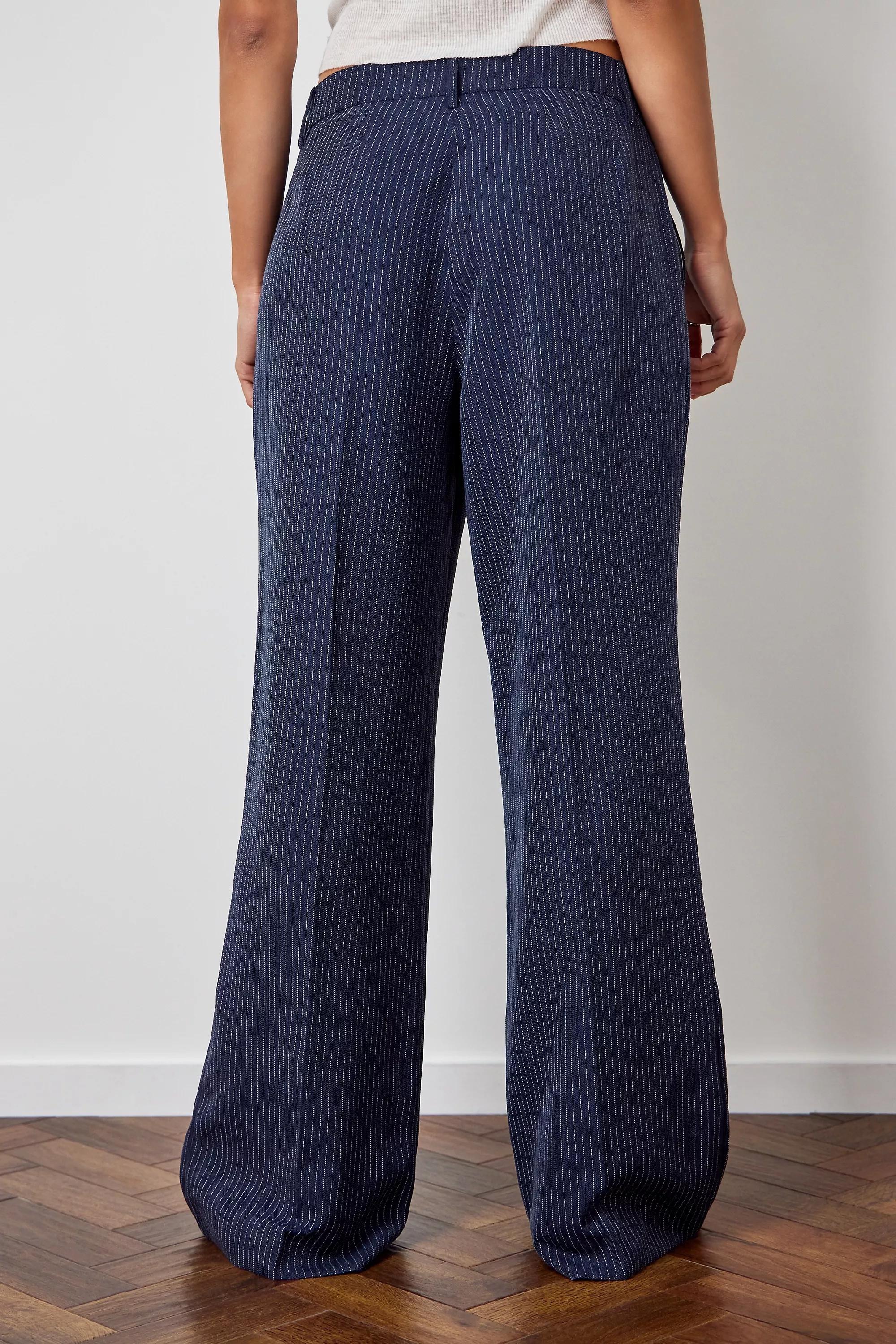 Navy Archive At Uo Pinstripe Mensie Wide Leg Trousers, , large image number 2