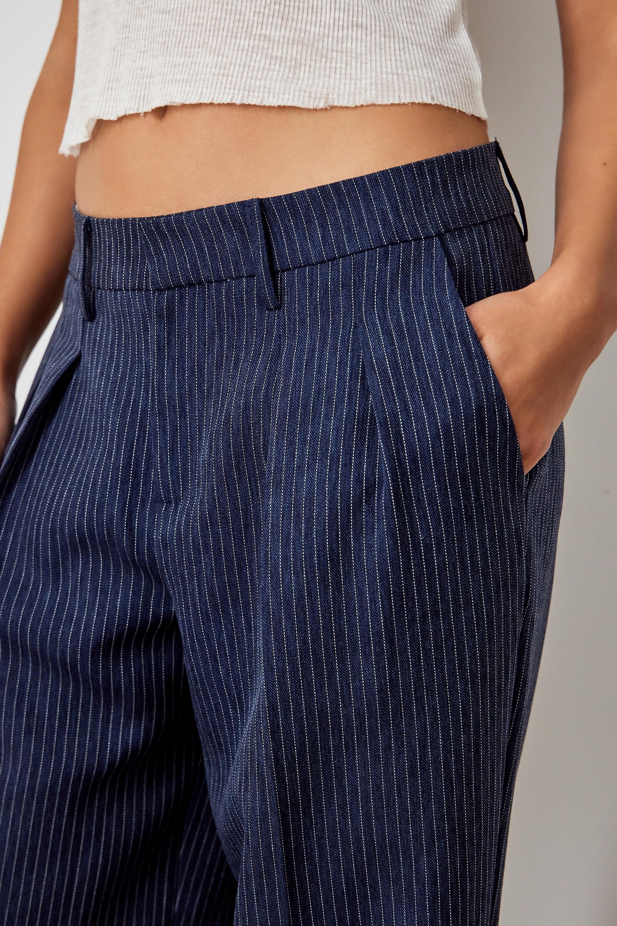 Navy Archive At Uo Pinstripe Mensie Wide Leg Trousers, , large image number 3