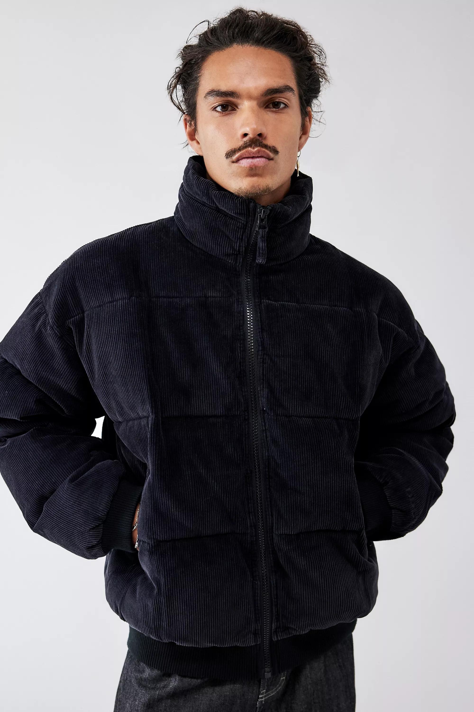 Black Bdg Corduroy Puffer Jacket, , large image number 1