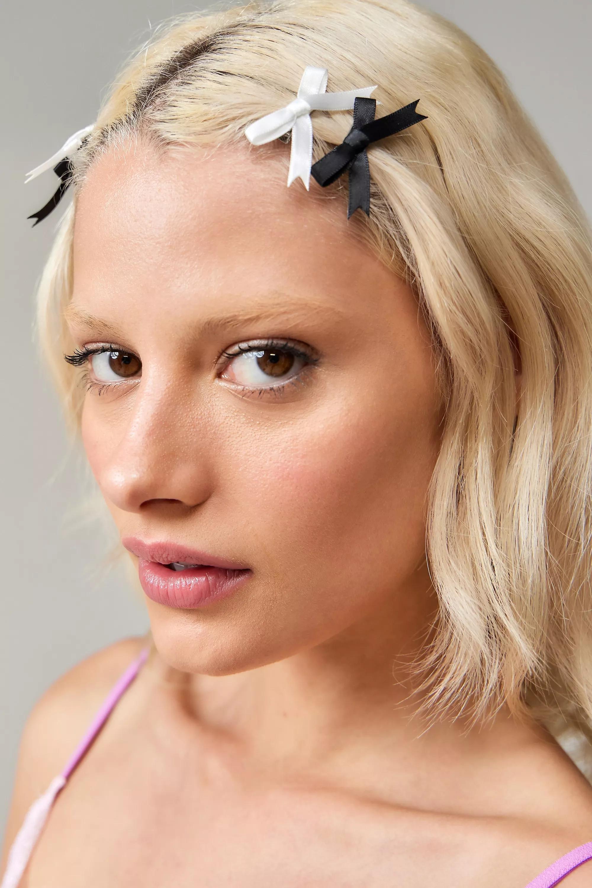 White Satin Mini Clips, Set Of 4, CREME, large image number 0