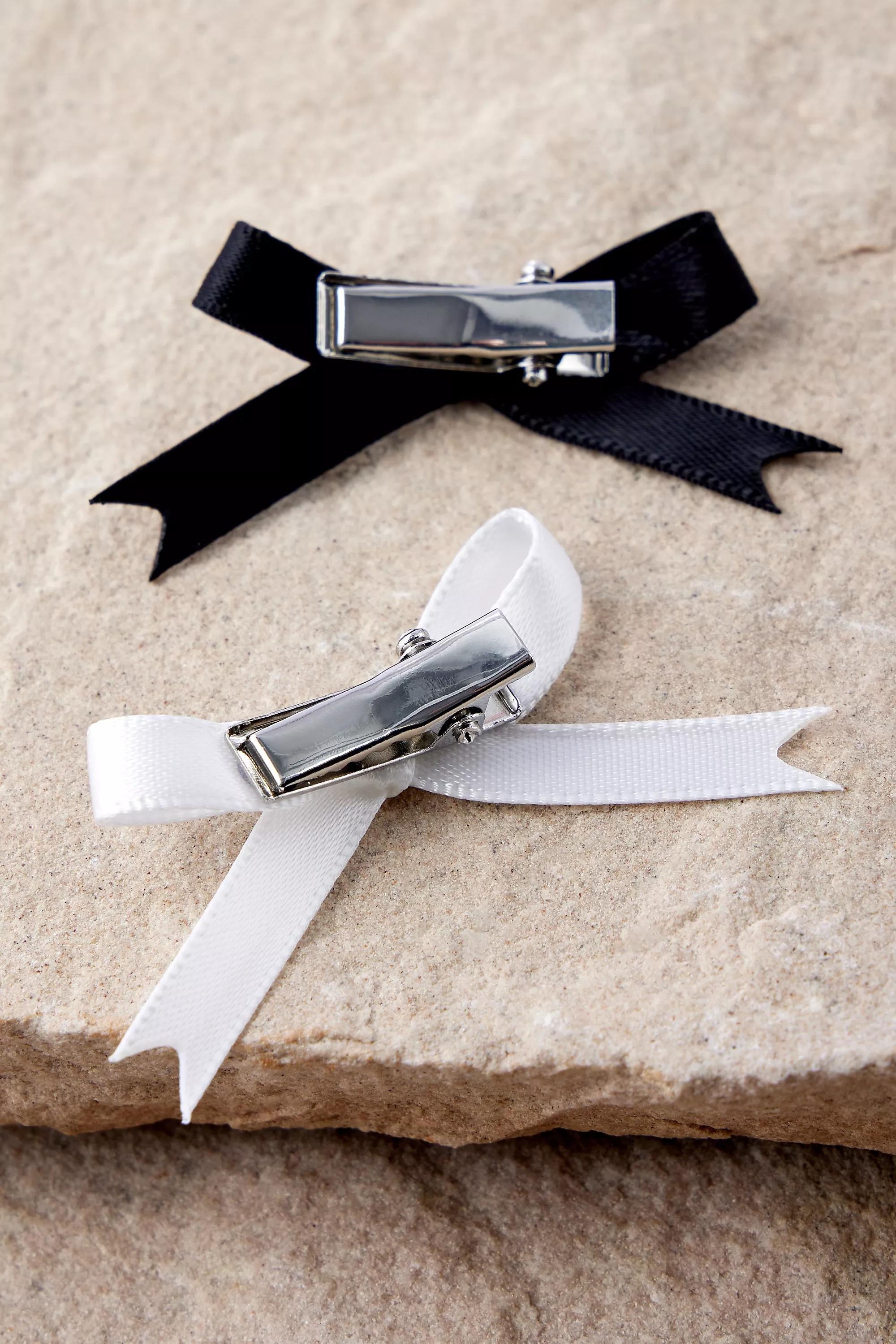 White Satin Mini Clips, Set Of 4, CREME, large image number 3