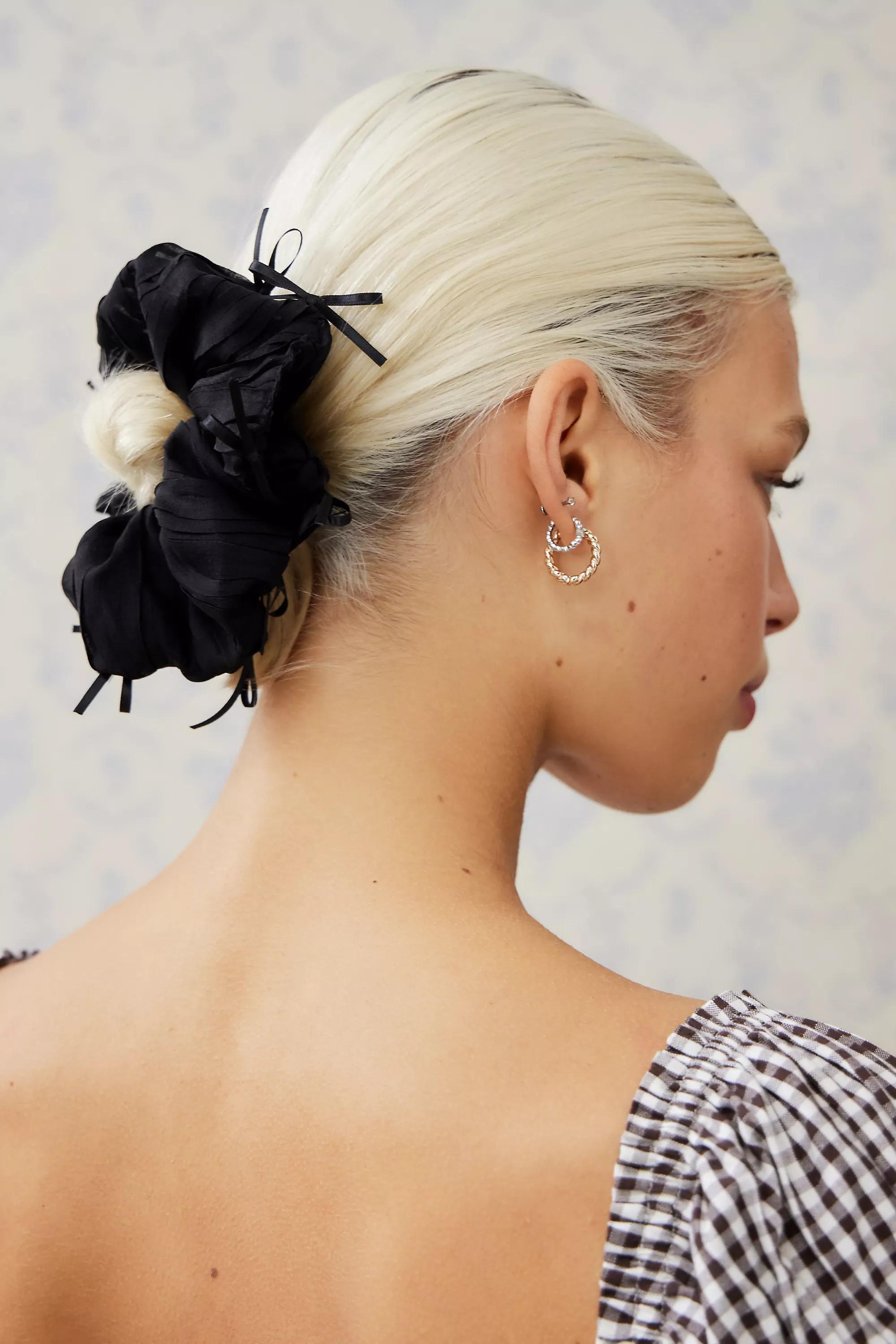 Black Mini Bow Scrunchie, BLK, large image number 0