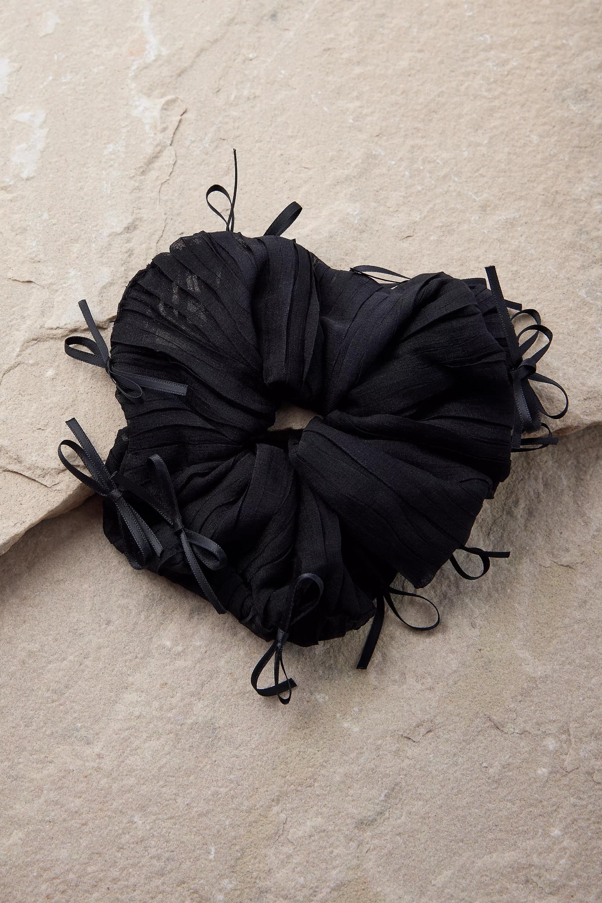 Black Mini Bow Scrunchie, BLK, large image number 1