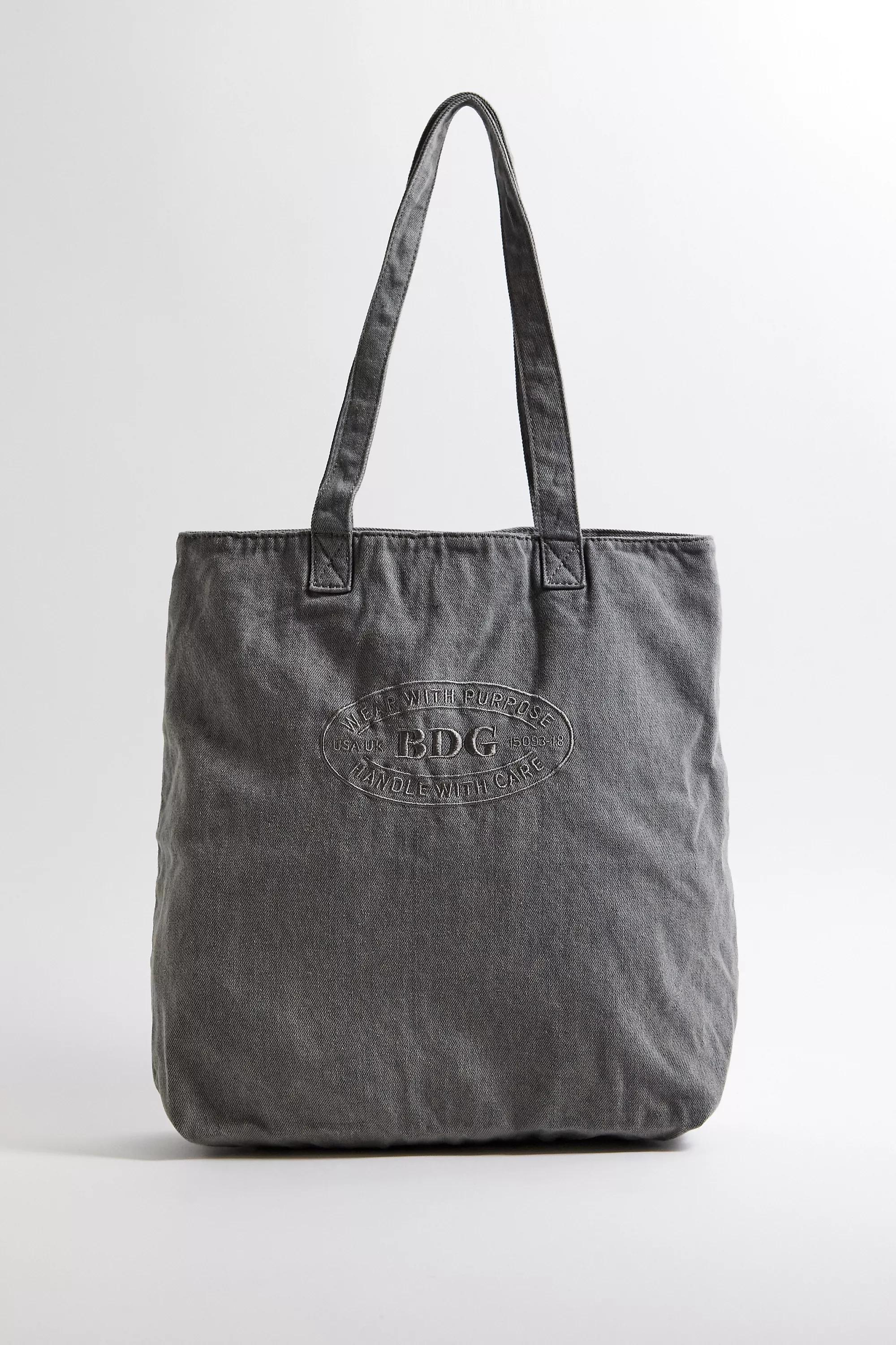 Grey Bdg Embroidered Denim Tote Bag, GREY, large image number 1