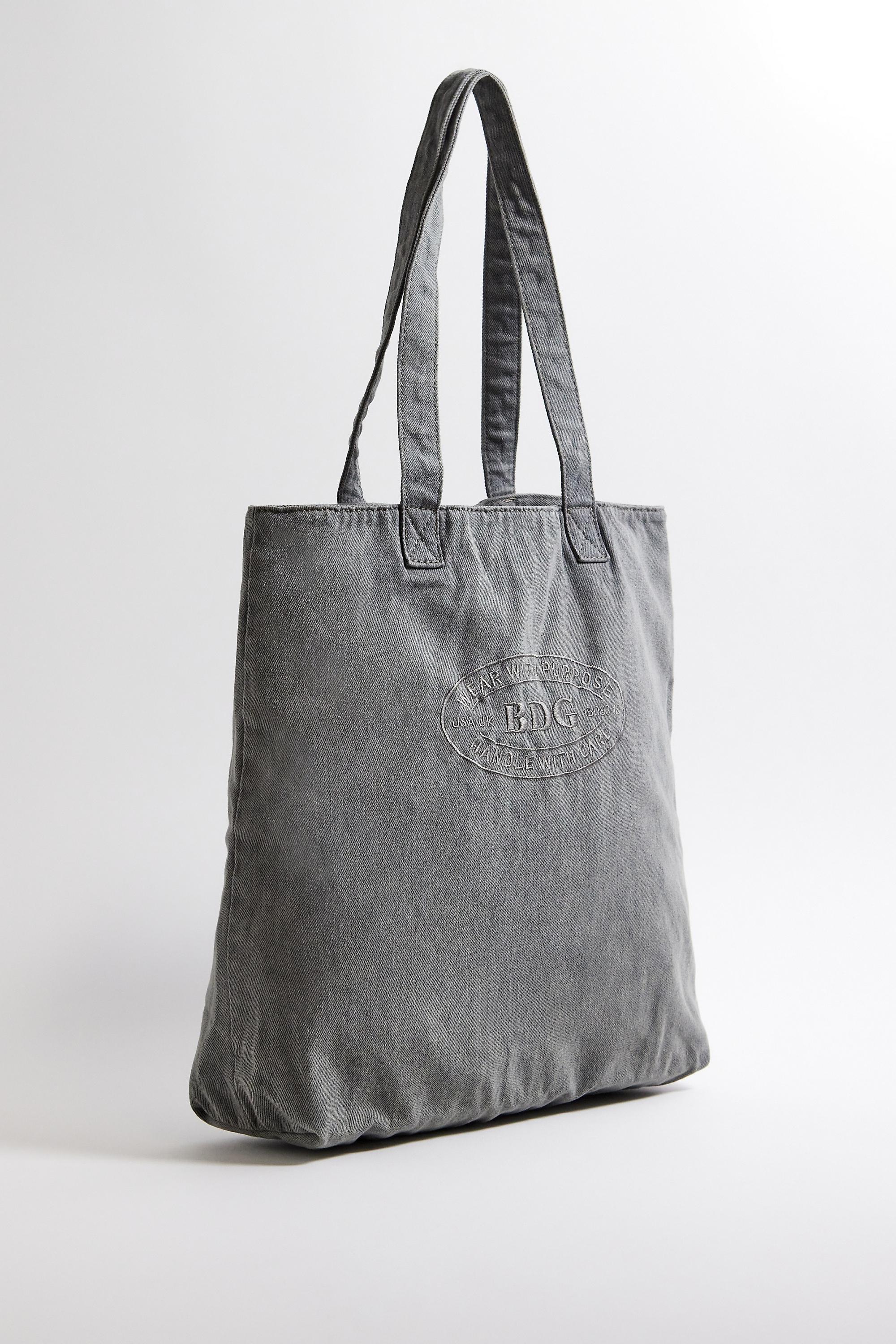 Grey Bdg Embroidered Denim Tote Bag, GREY, large image number 3