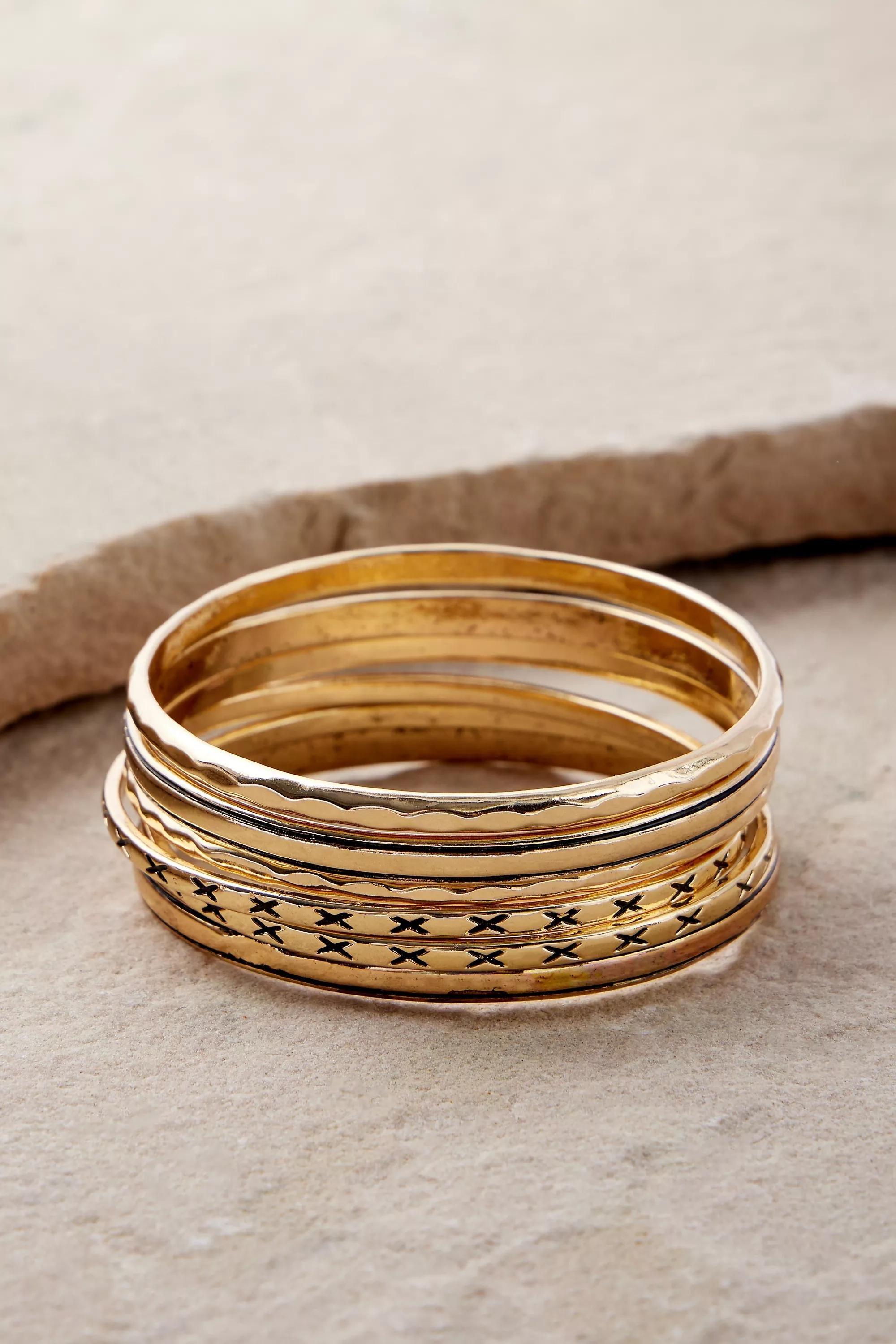 Gold Silence + Noise Stacking Bangles 6-Pack, GOLD, large image number 1