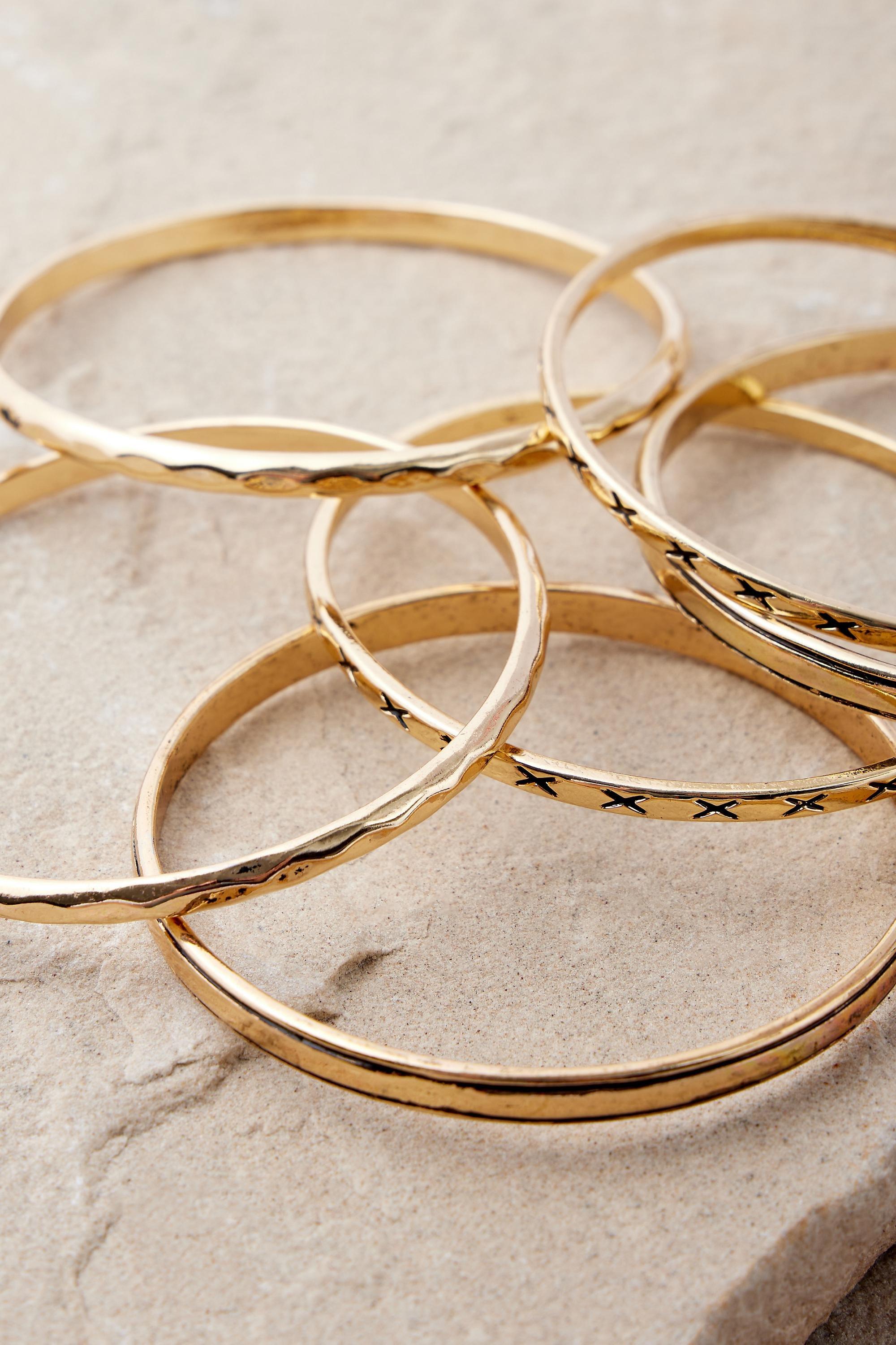 Gold Silence + Noise Stacking Bangles 6-Pack, GOLD, large image number 2