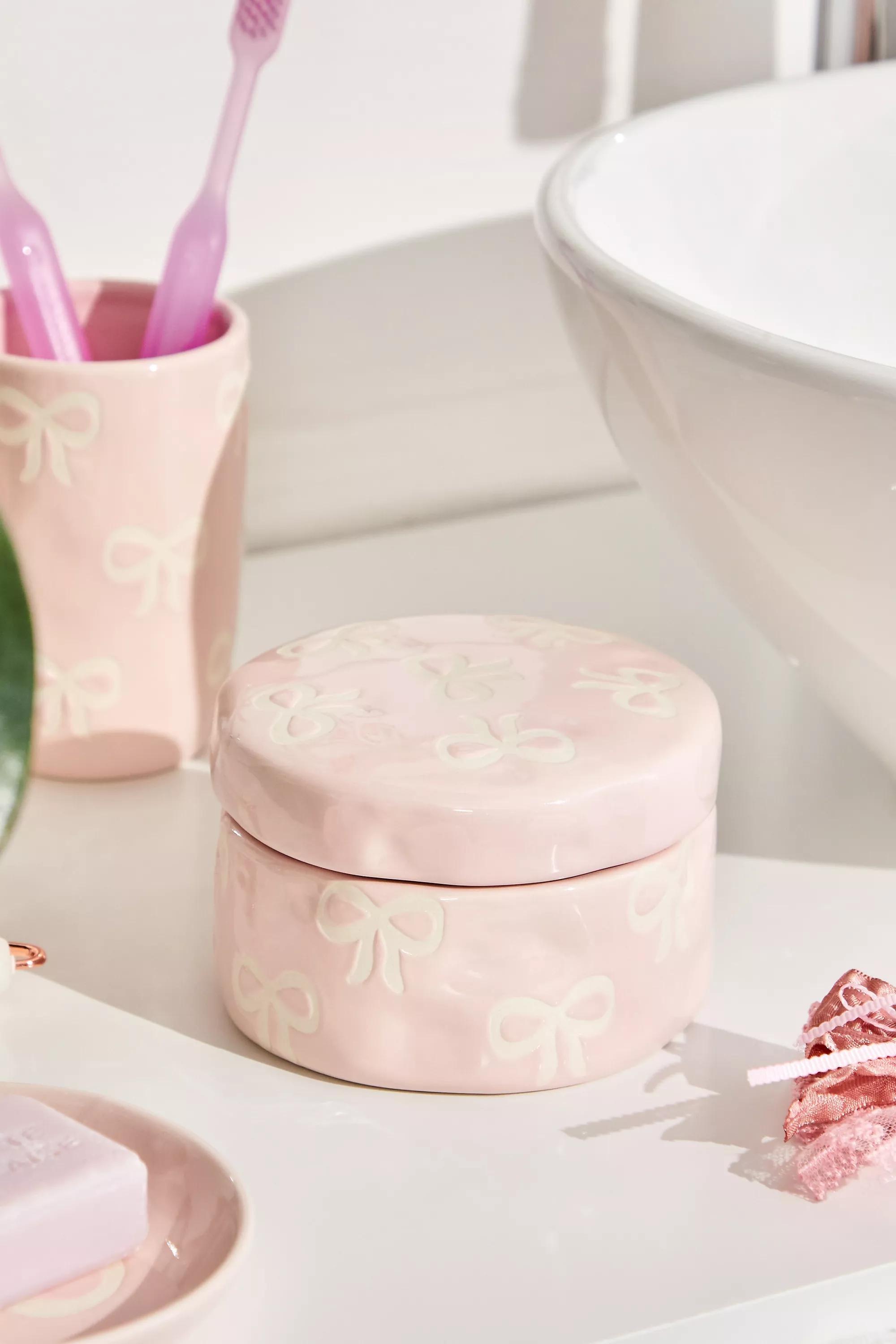 Pink Bow Storage Pot, PINK, large image number 0