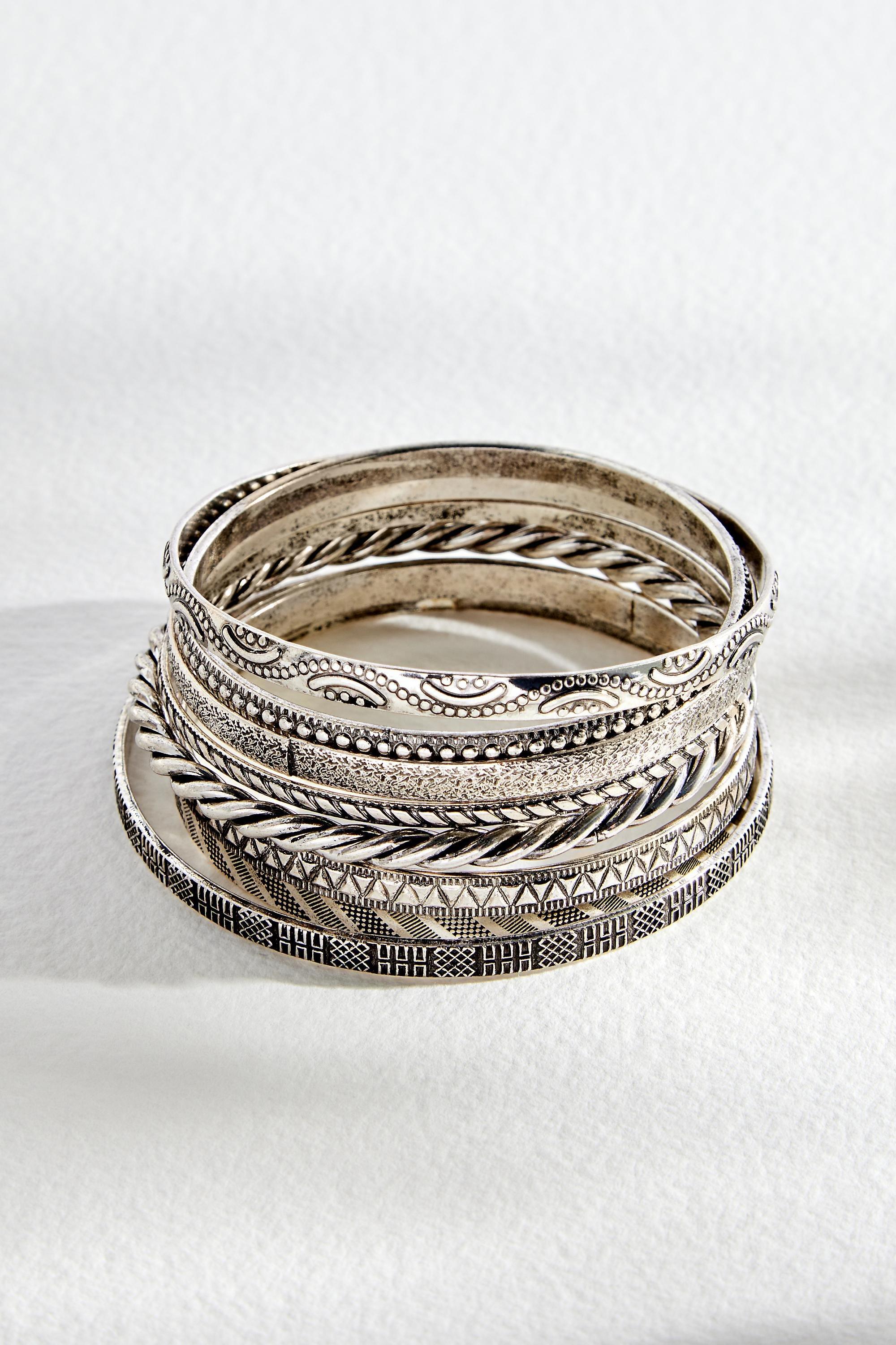 Silver Textured Bangles Pack, SLVR, large image number 1