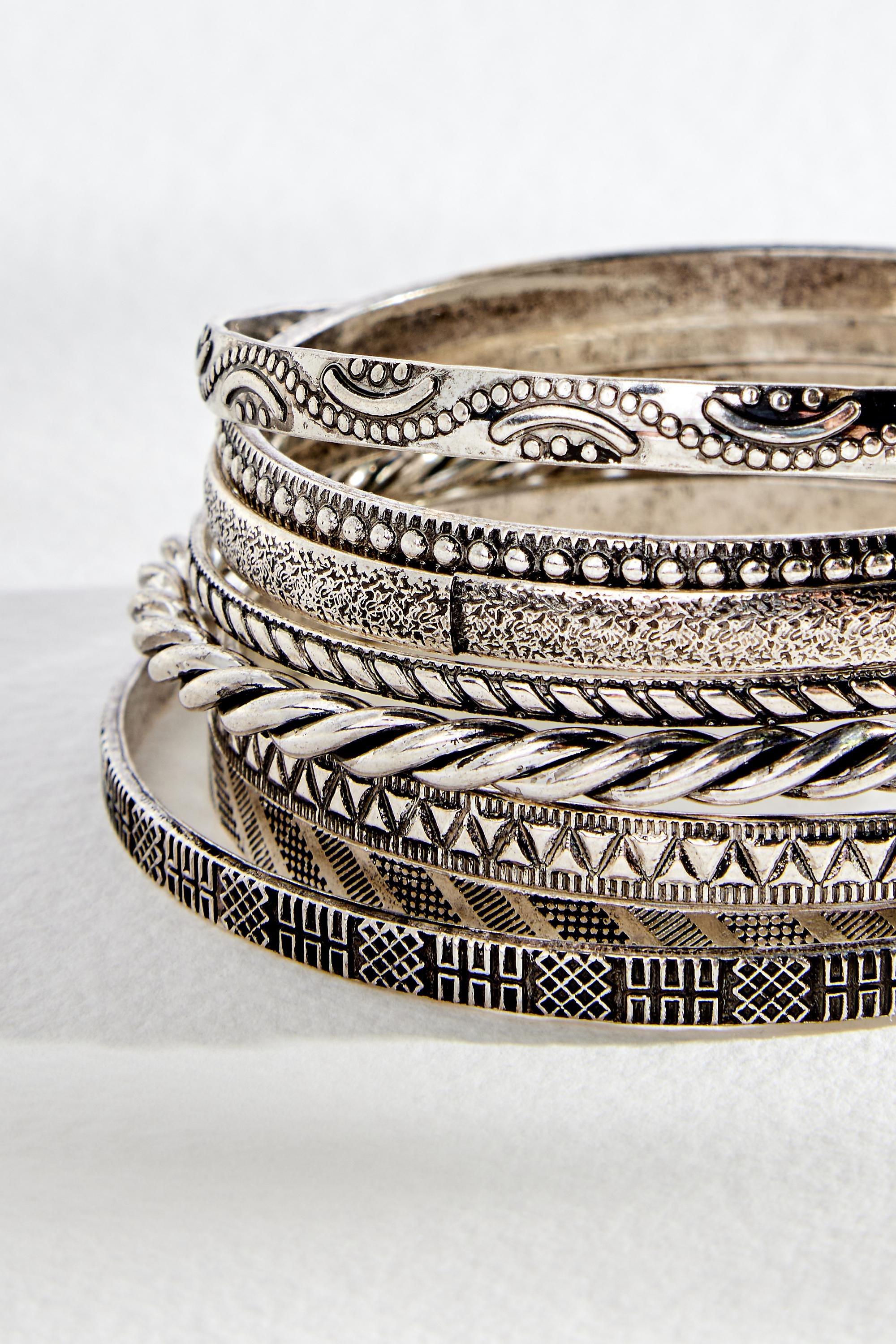 Silver Textured Bangles Pack, SLVR, large image number 2