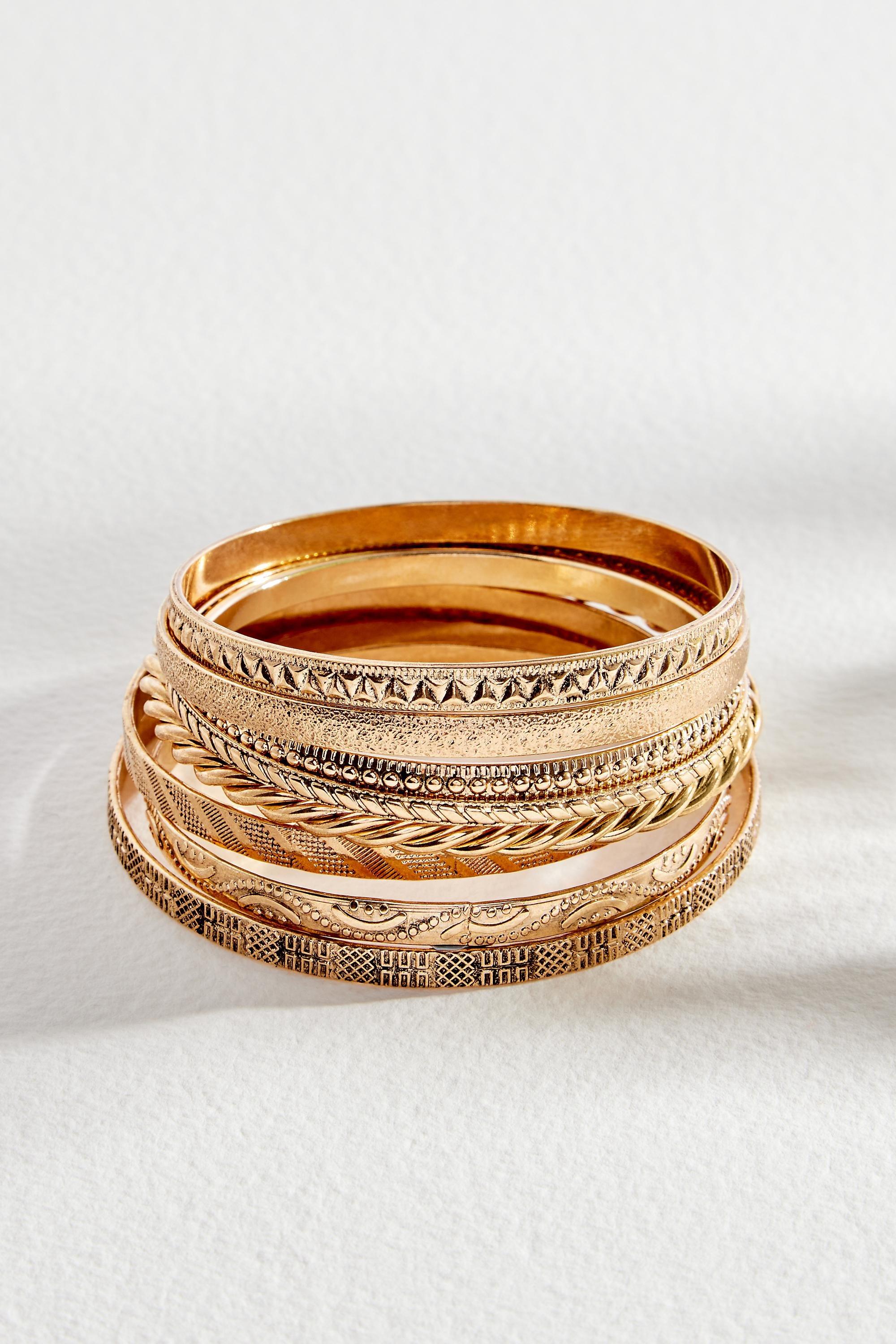 Gold Textured Bangles Pack, GOLD, large image number 0