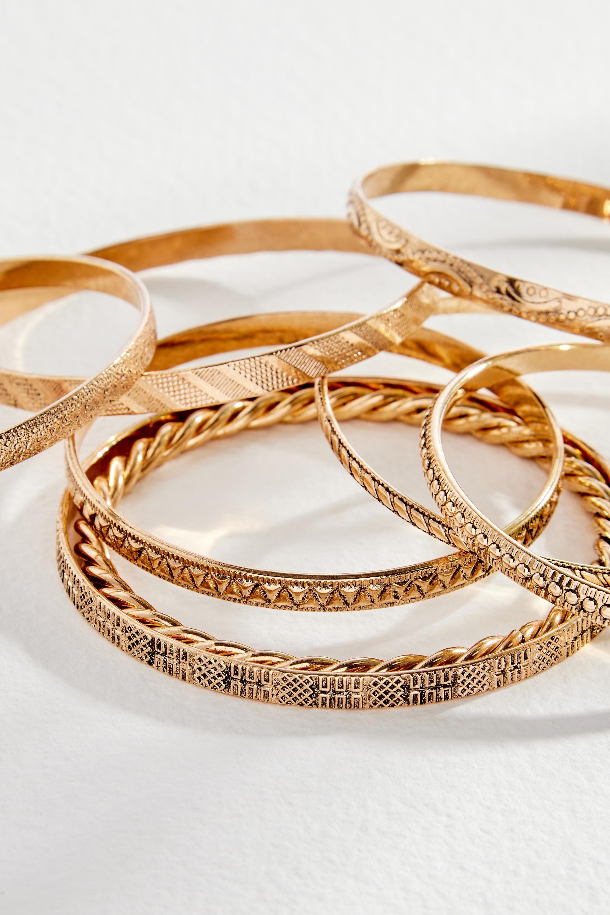 Gold Textured Bangles Pack, GOLD, large image number 2