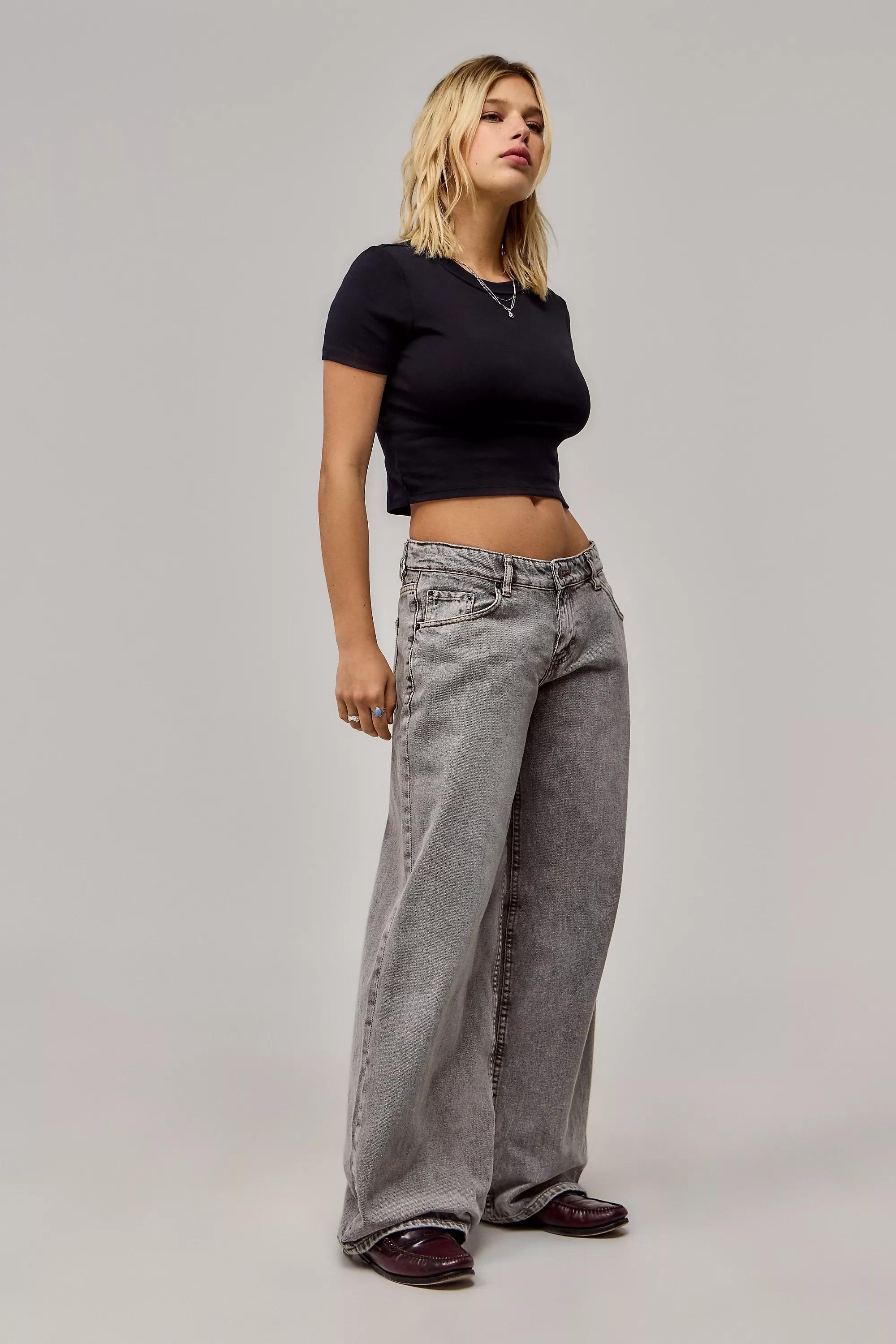 Grey Washed Denim Low Rise Jeans, , large image number 1