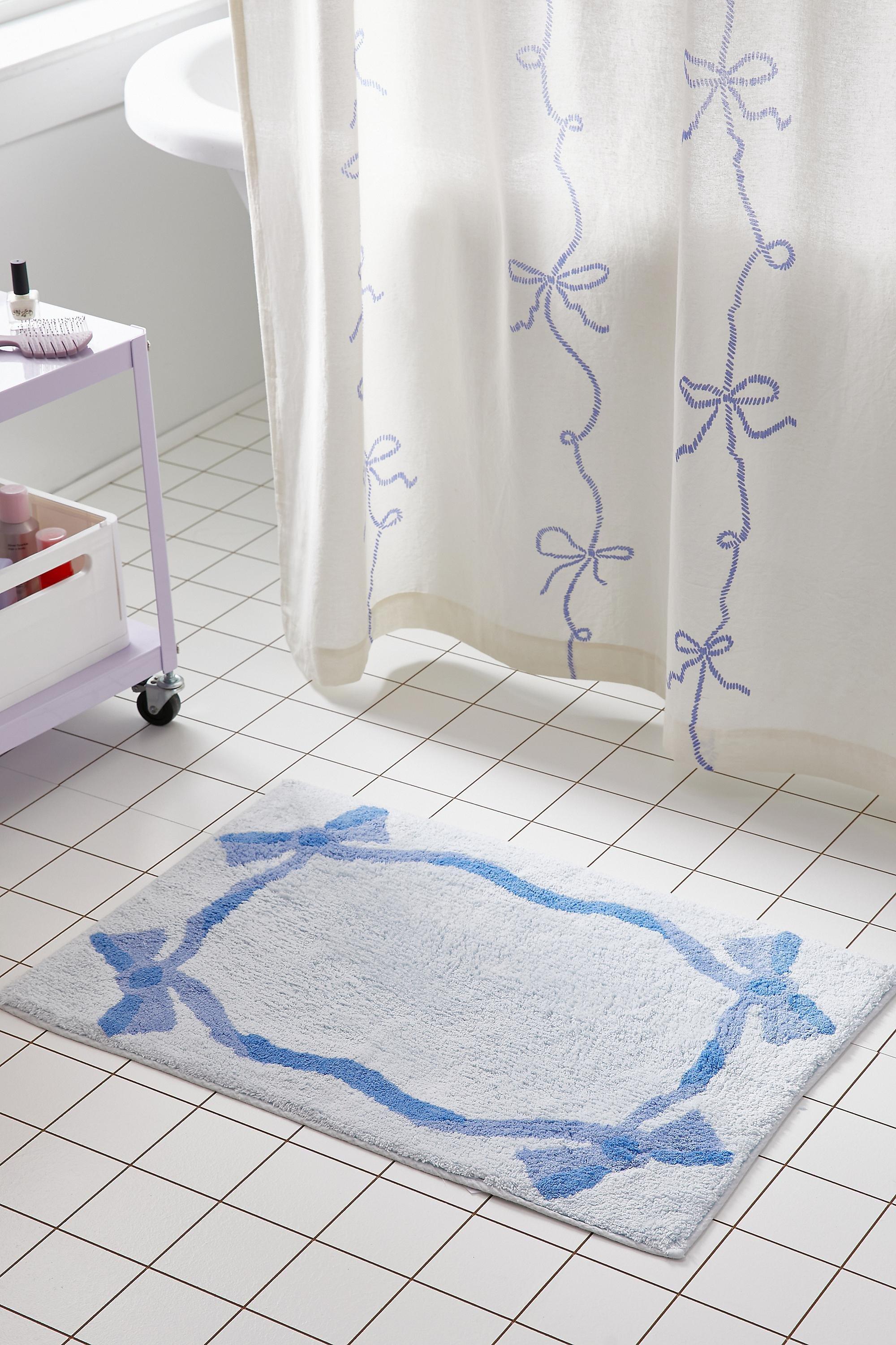 Blue Lacey Bows Bath Mat, BLUE, large image number 0
