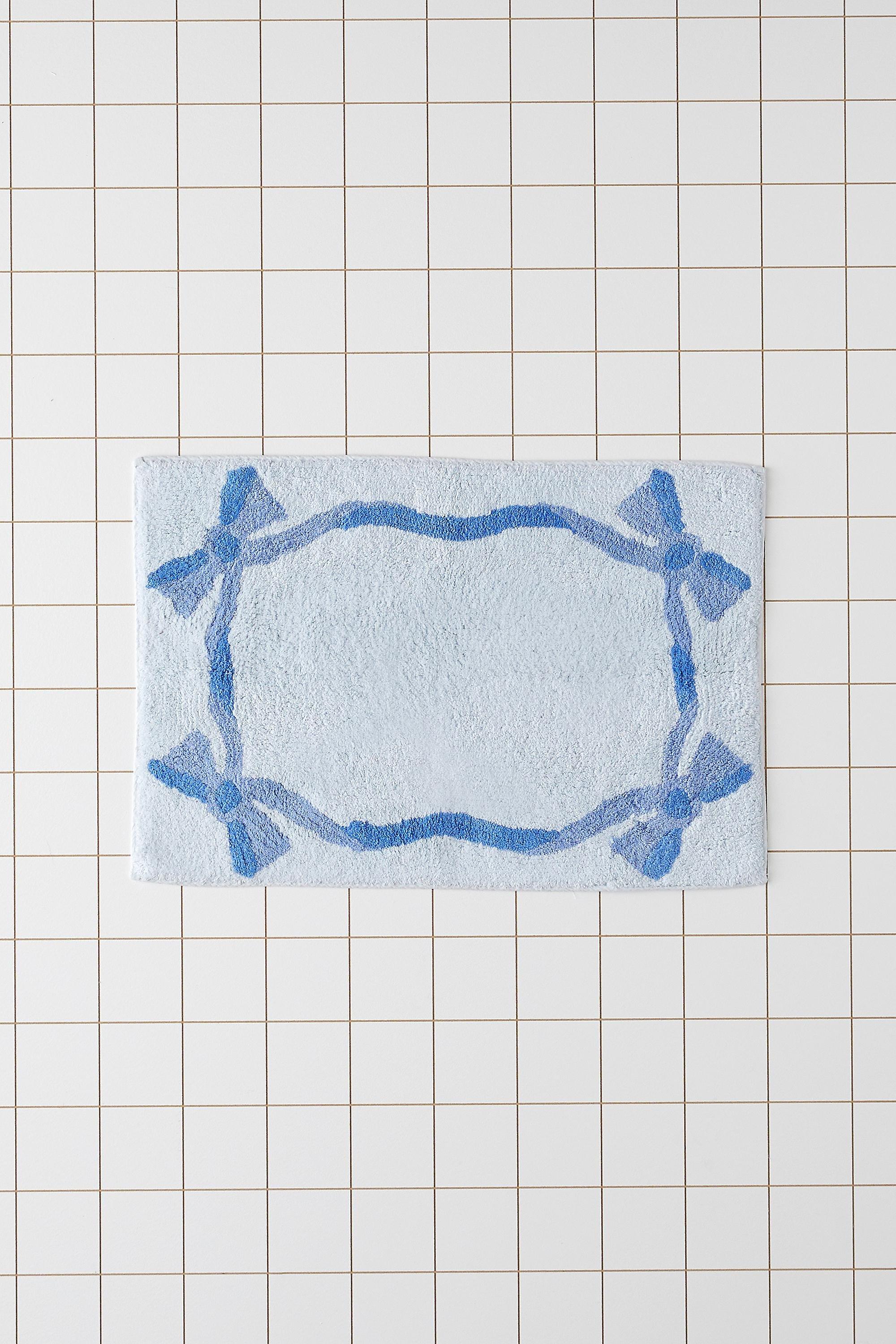 Blue Lacey Bows Bath Mat, BLUE, large image number 1