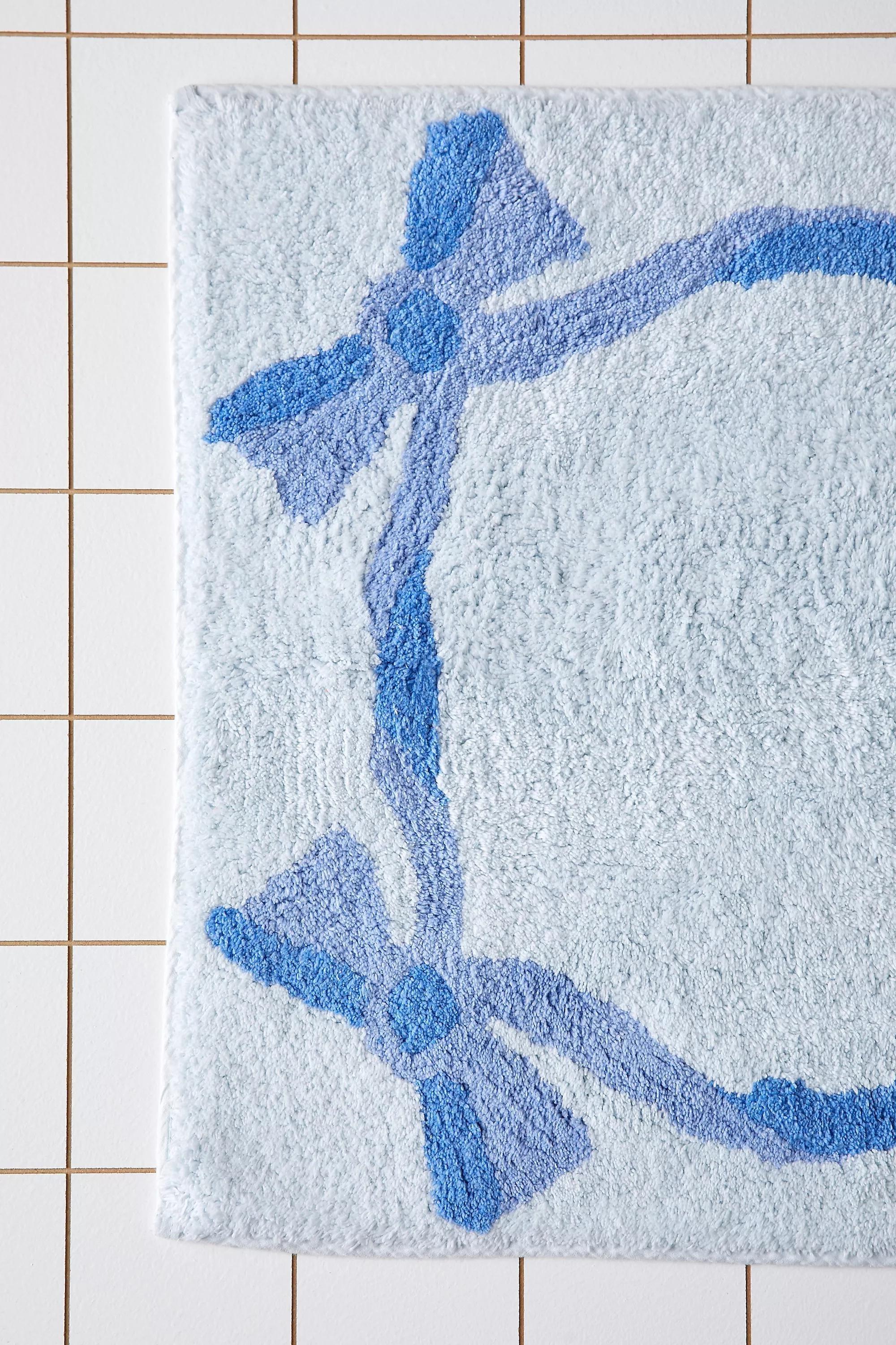 Blue Lacey Bows Bath Mat, BLUE, large image number 3