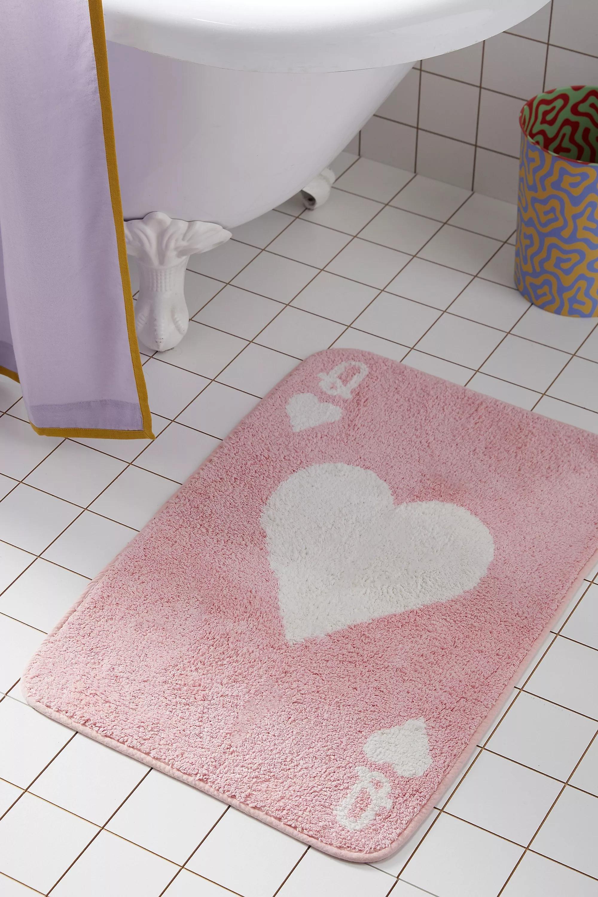 Pink Queen Of Hearts Bath Mat, PINK, large image number 0