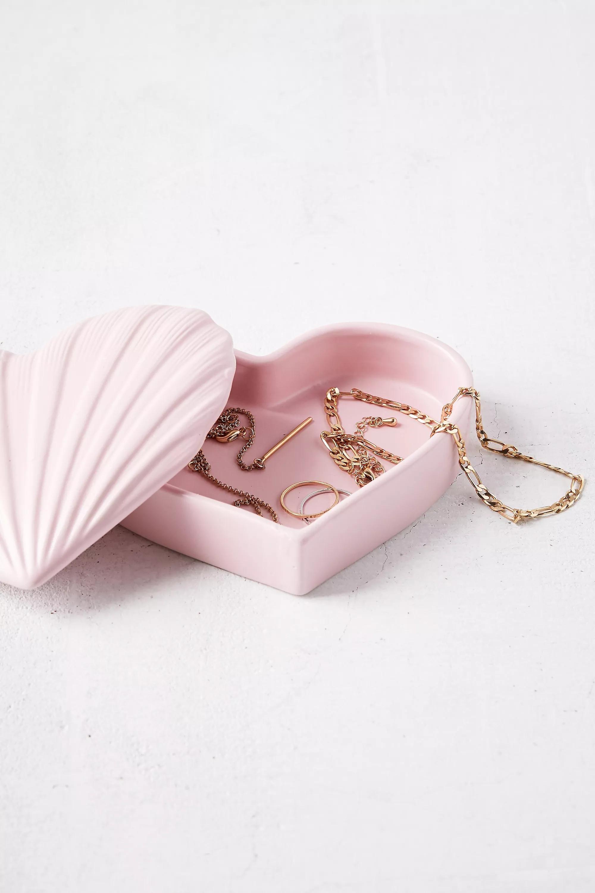 Pink Heart Shell Ceramic Trinket Box, PINK, large image number 0