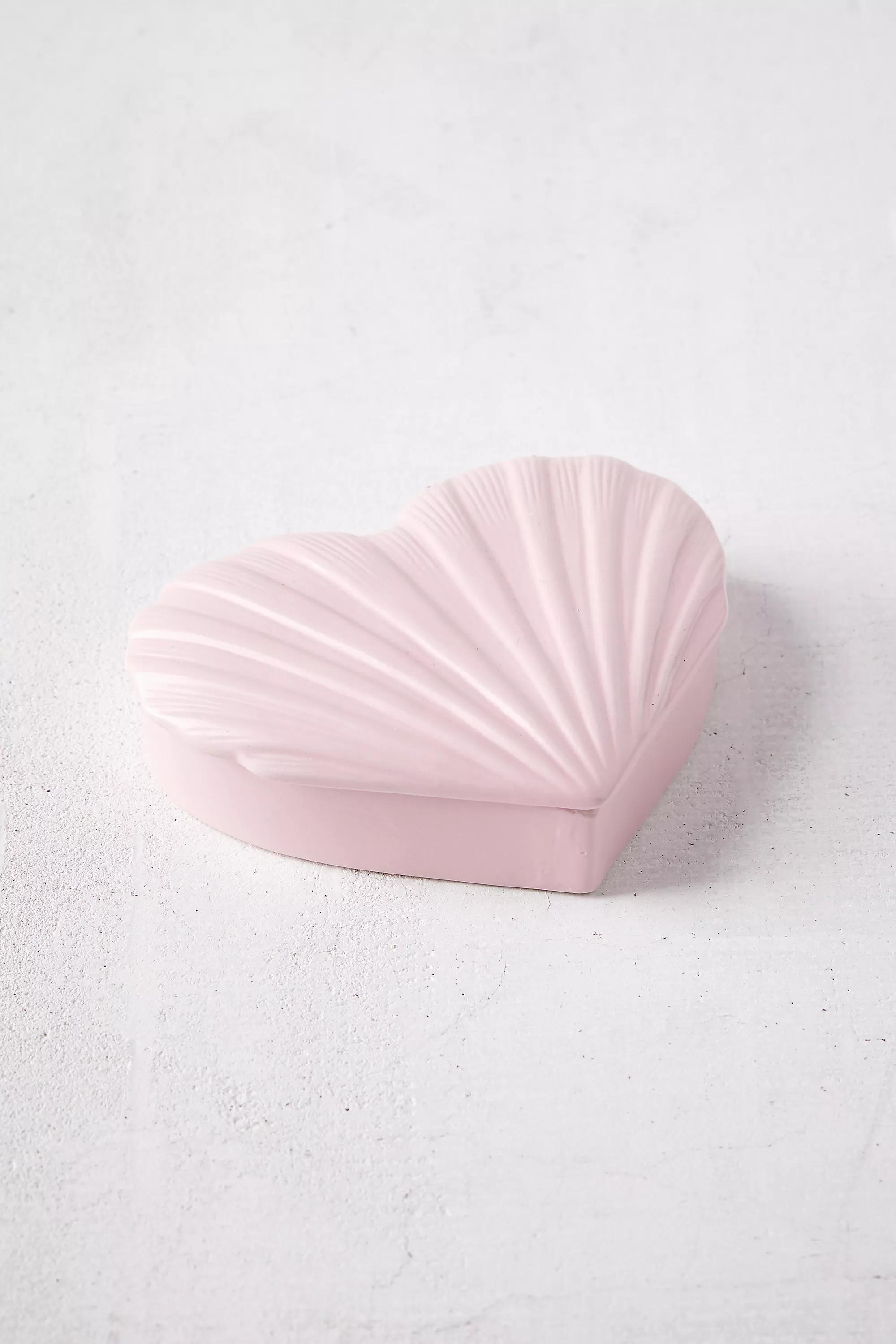 Pink Heart Shell Ceramic Trinket Box, PINK, large image number 1