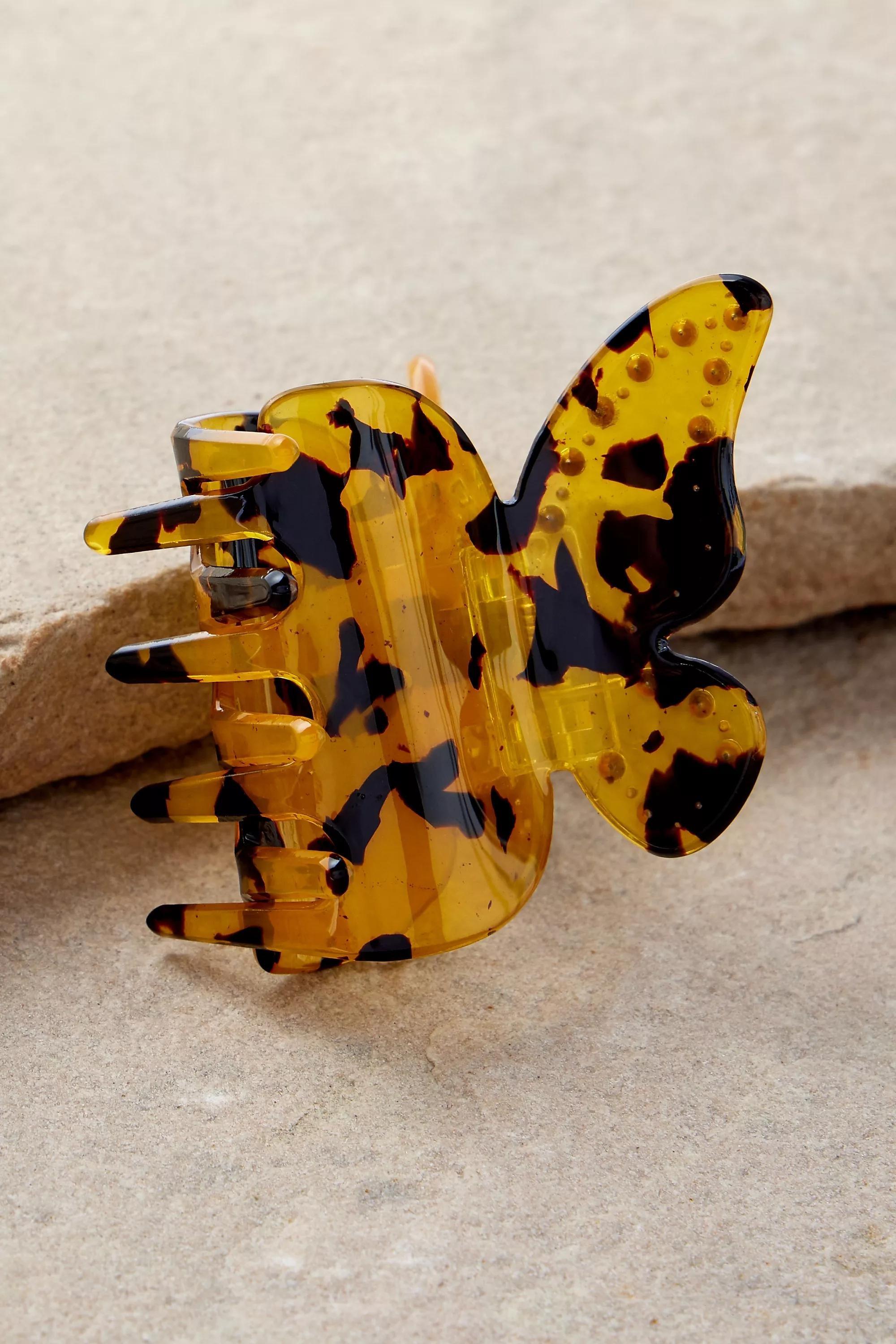 Brown Butterfly Diamante Claw, BRN, large image number 1