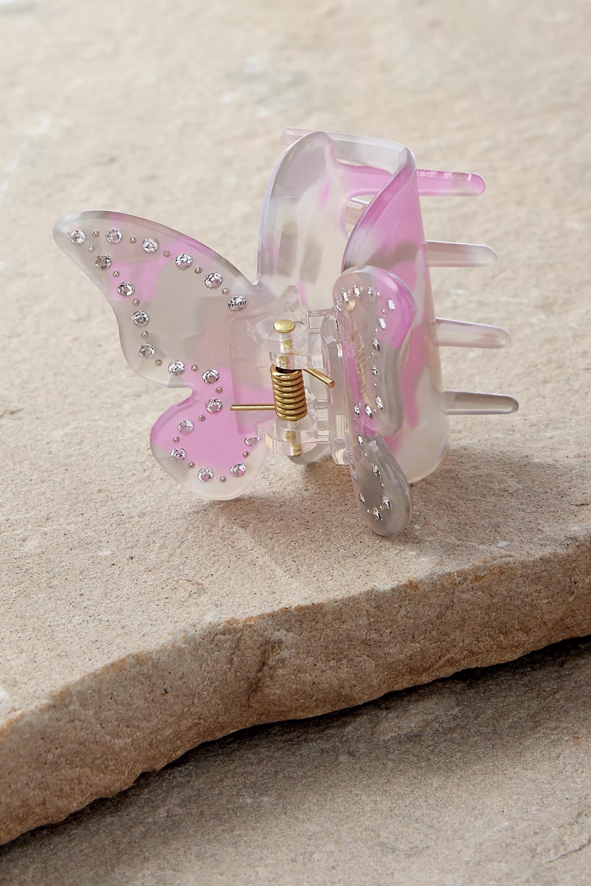 Purple Butterfly Diamante Claw, LILAC, large image number 0