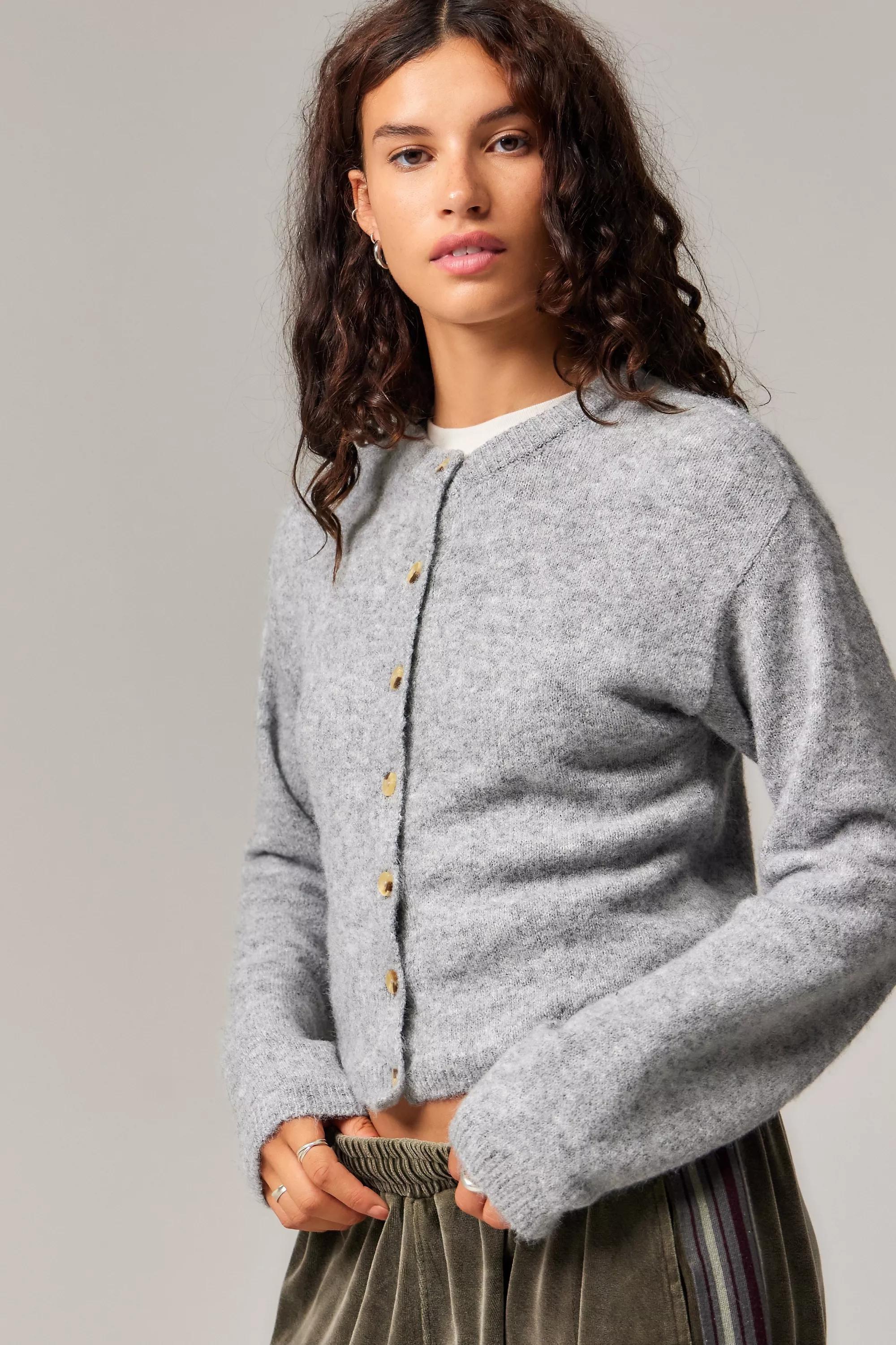 Grey Crew Neck Cardigan, , large image number 0