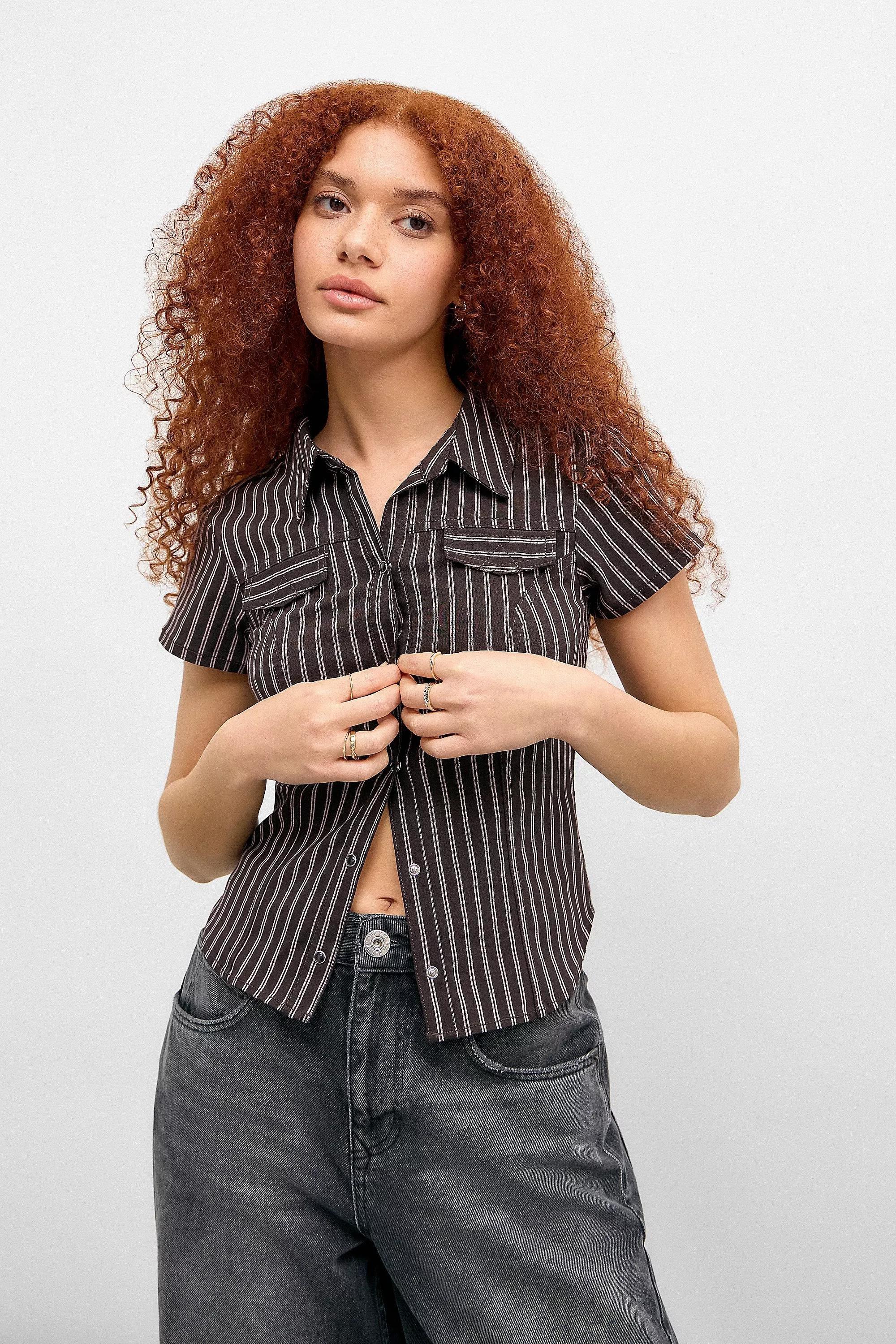 Brown Silence + Noise Polly Bengaline Shirt, , medium