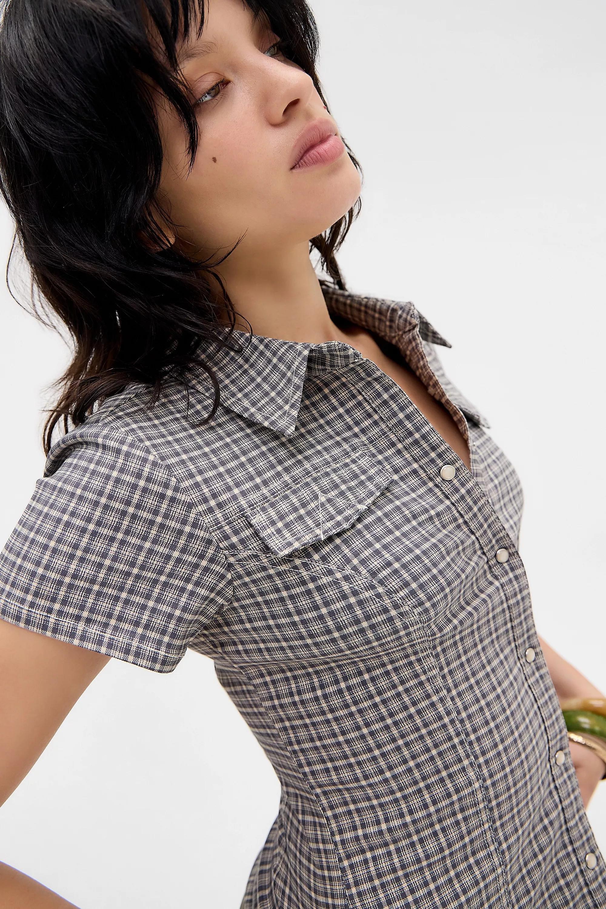 Grey Plaid Silence + Noise Polly Bengaline Shirt, A301_0581, large image number 1