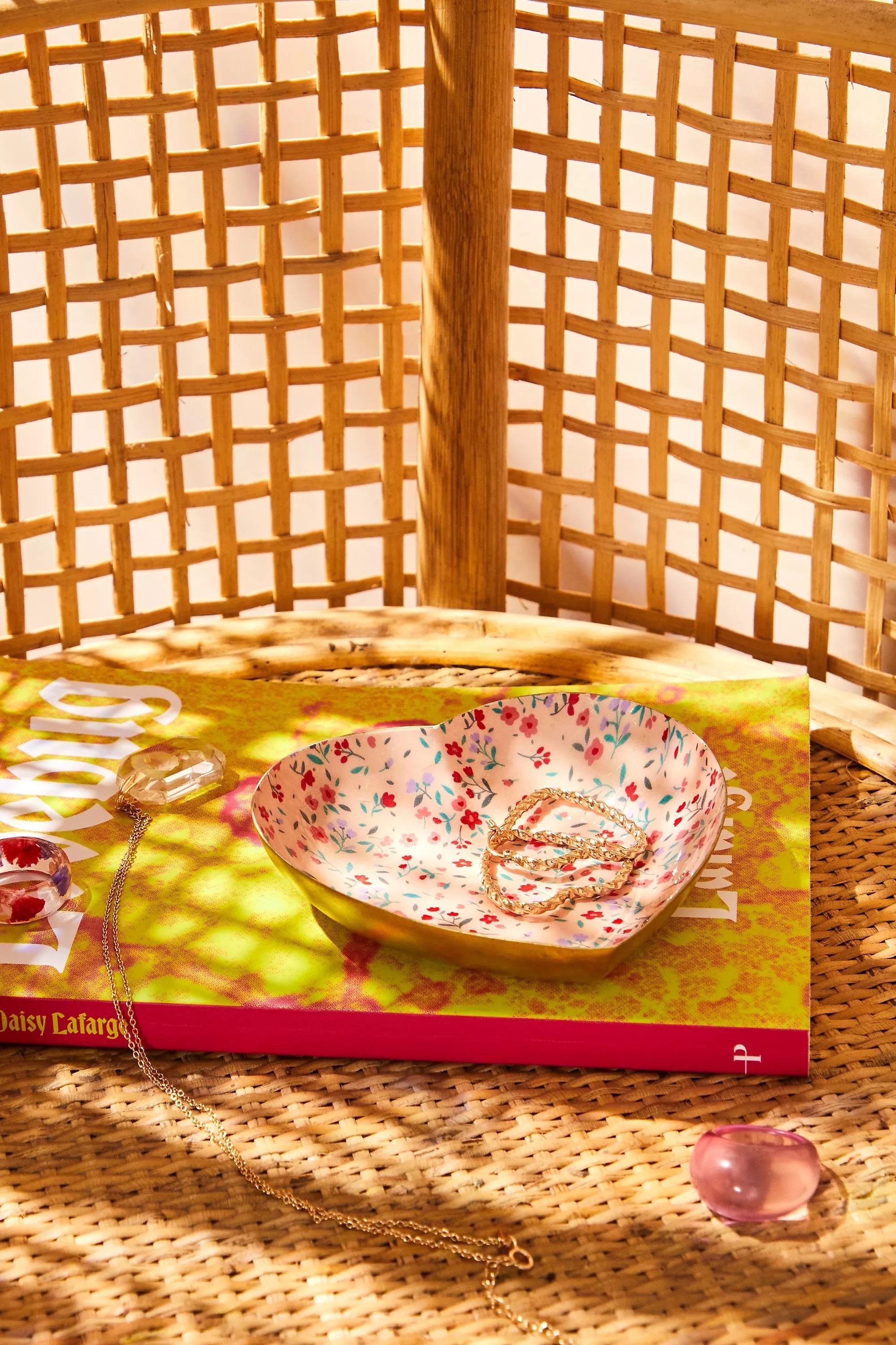 Pink Floral Heart Trinket Tray, PINK, medium