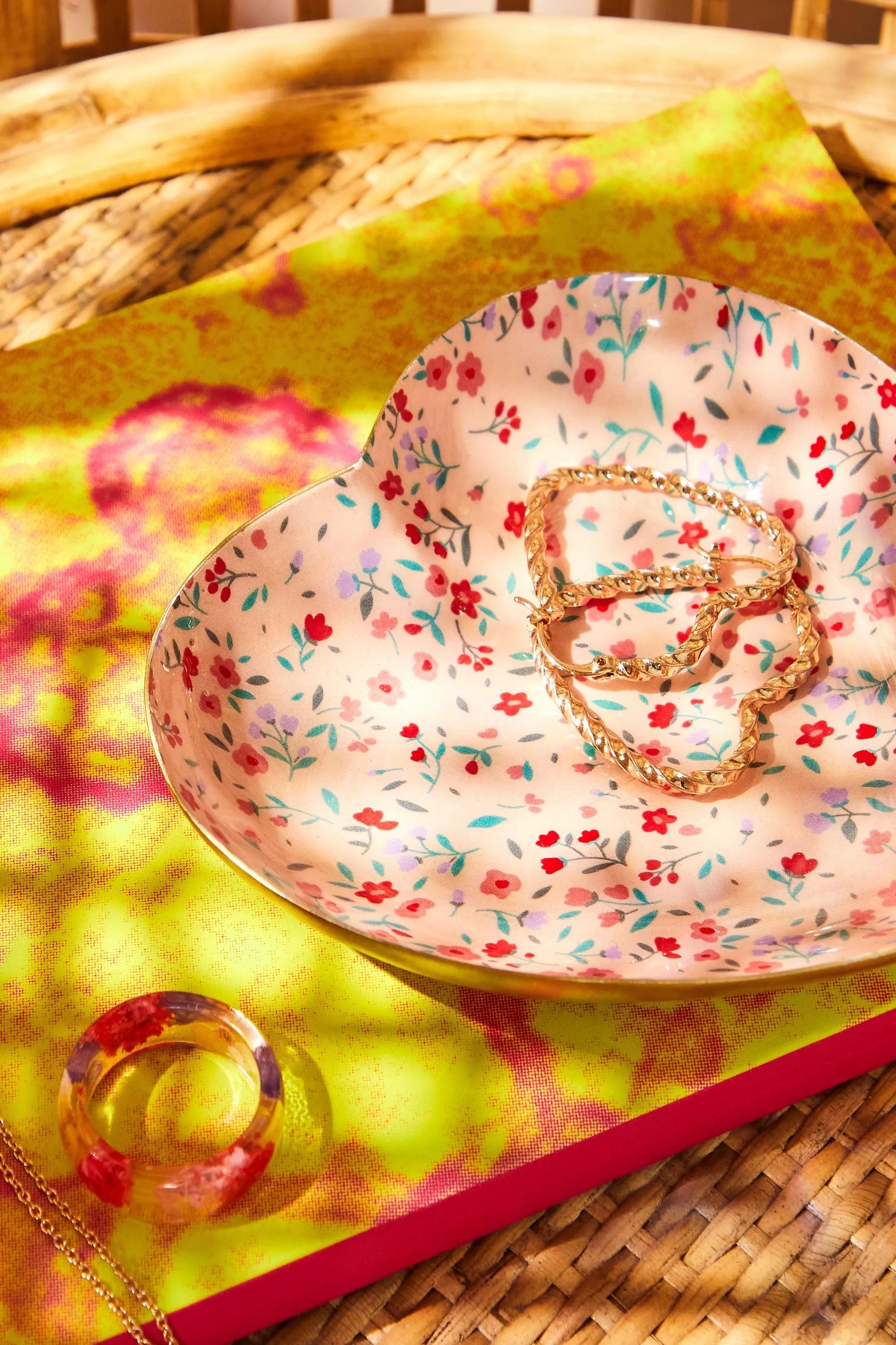 Pink Floral Heart Trinket Tray, PINK, medium