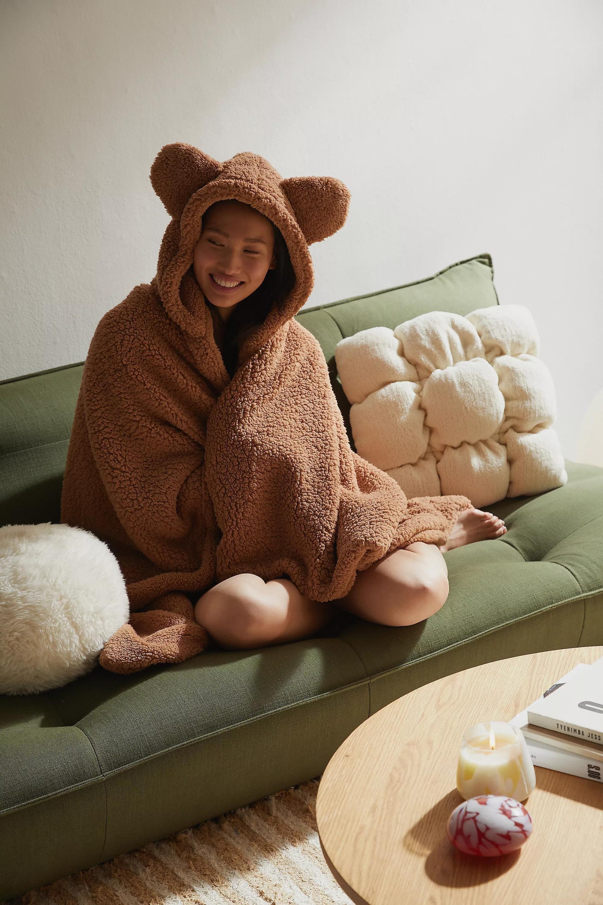 Brown Bear Ear Blanket, BRN, large image number 0