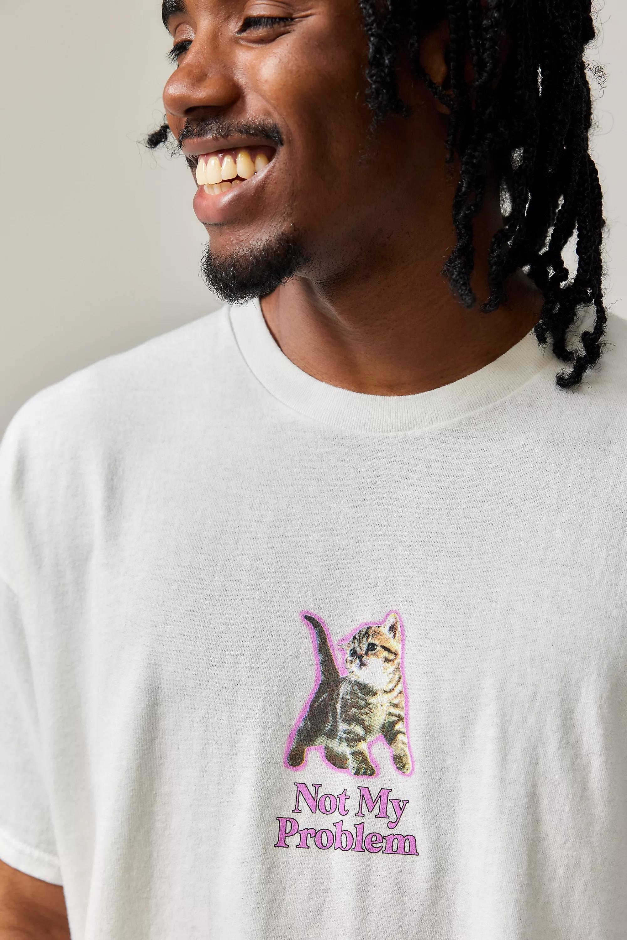 Cream Uo Not My Problem Cat T-Shirt, , large image number 1