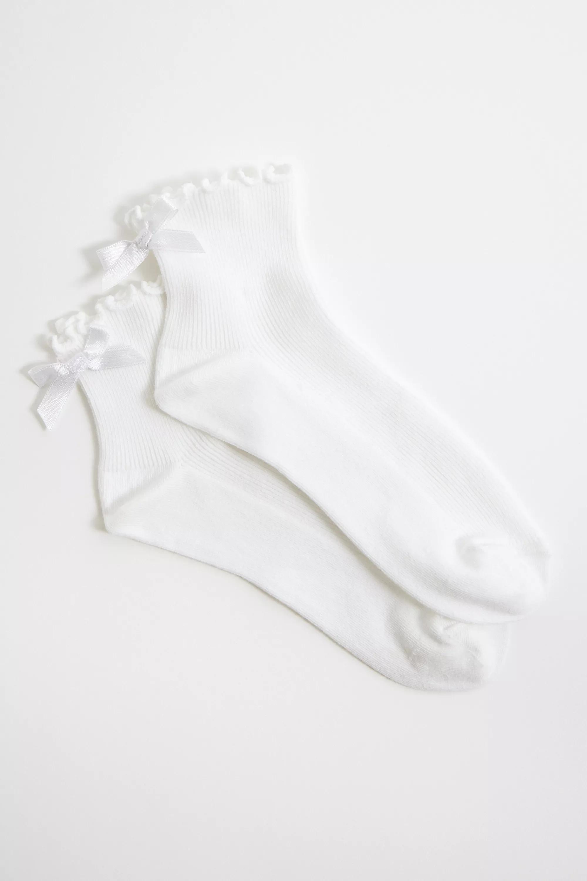 White Out From Under Cropped Bow Socks, WHT, large image number 1