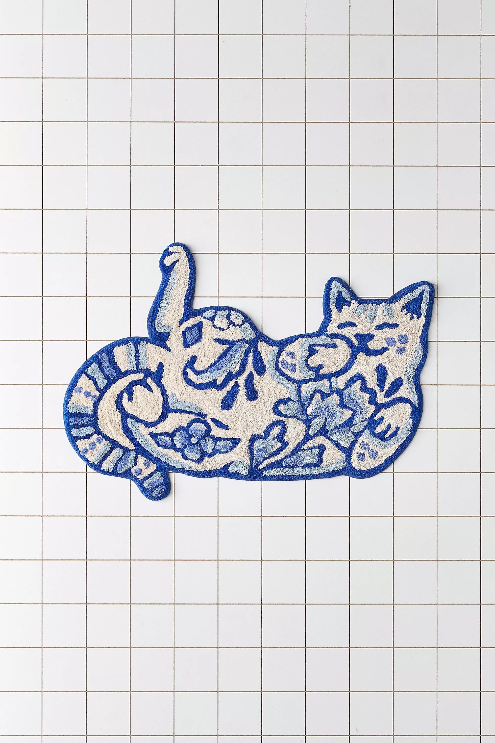 BLUE Delft Cat Bath Mat, BLUE, medium