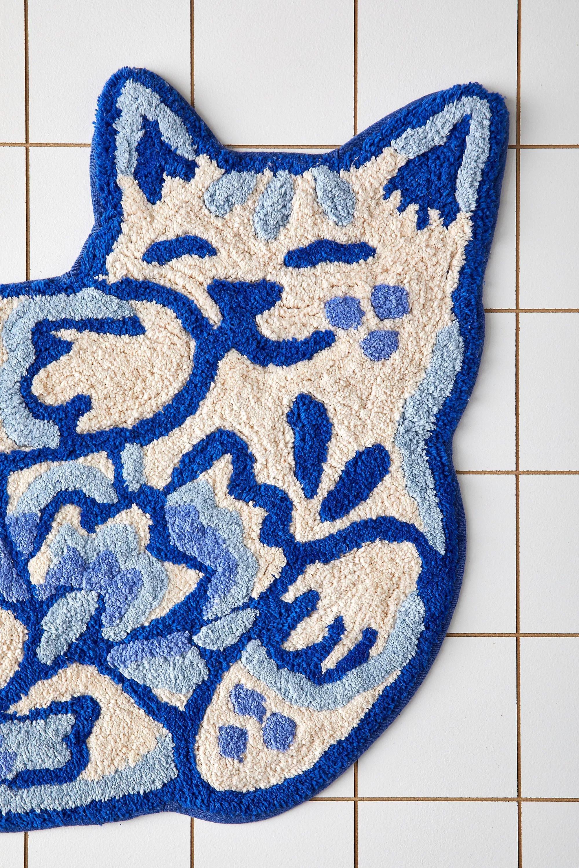 BLUE Delft Cat Bath Mat, BLUE, medium