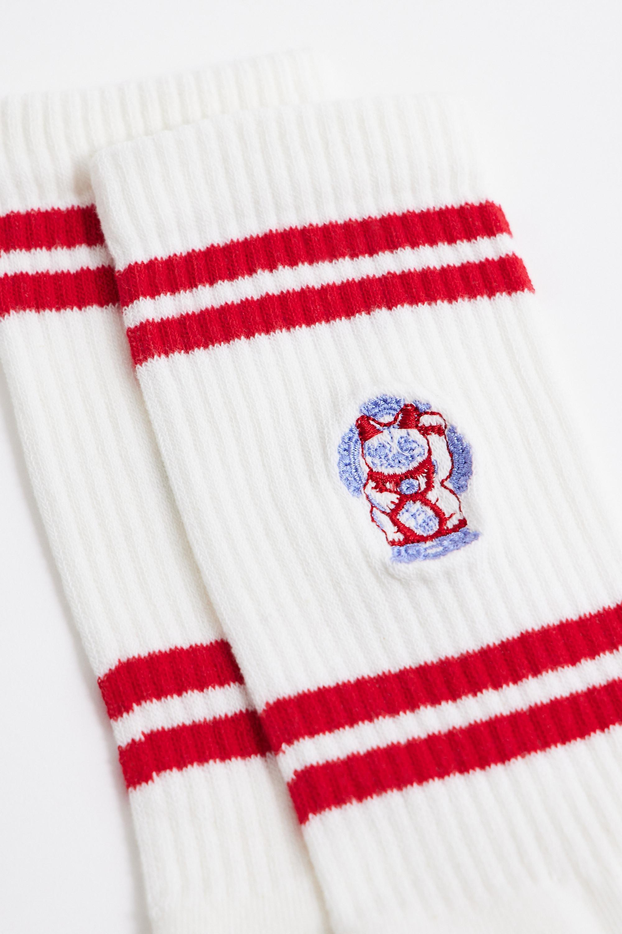 White Uo Lucky Cat Embroidered Socks, WHT, large image number 1