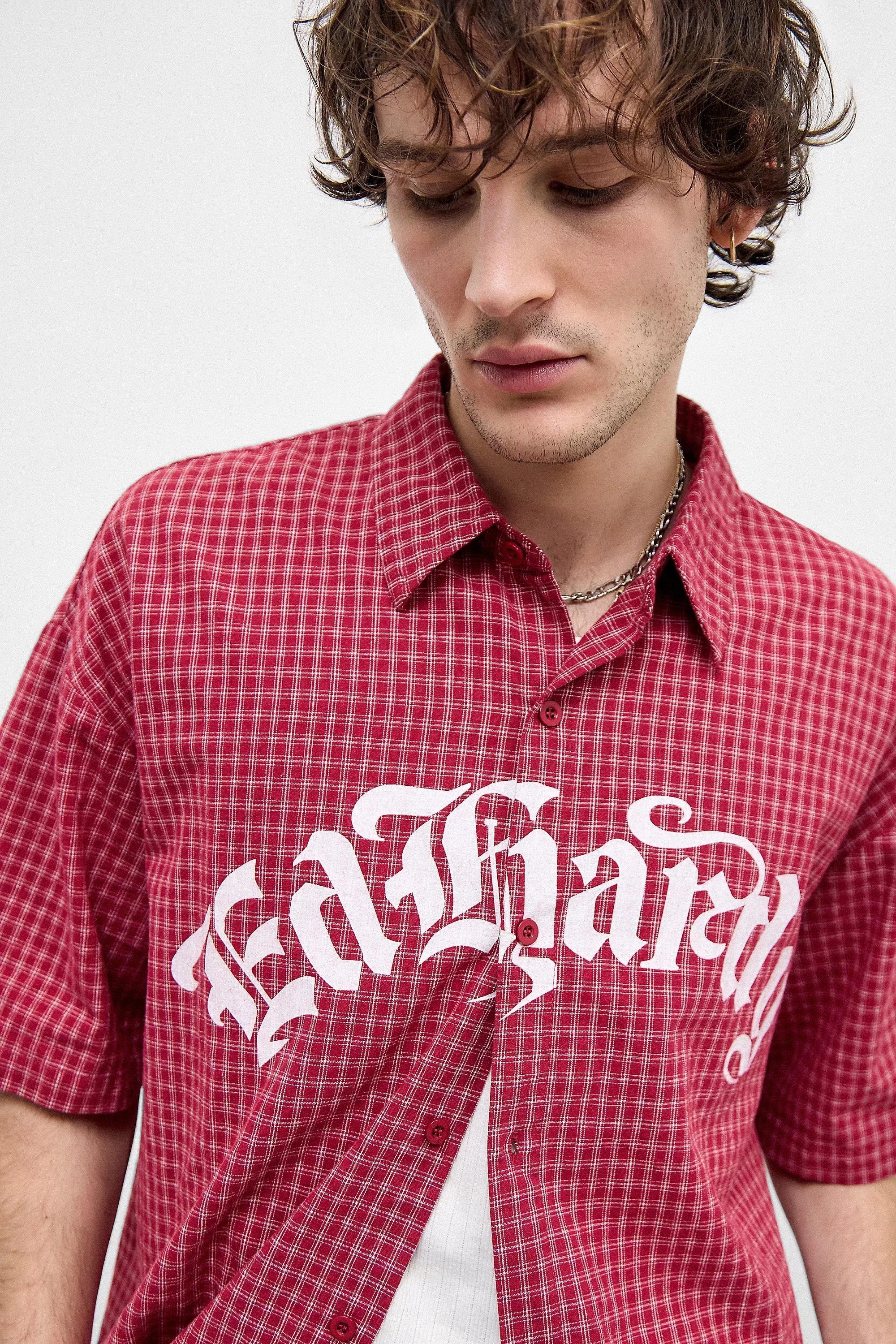 Ed Hardy UO Exclusive Red Check Rose Shirt, RED, large image number 1
