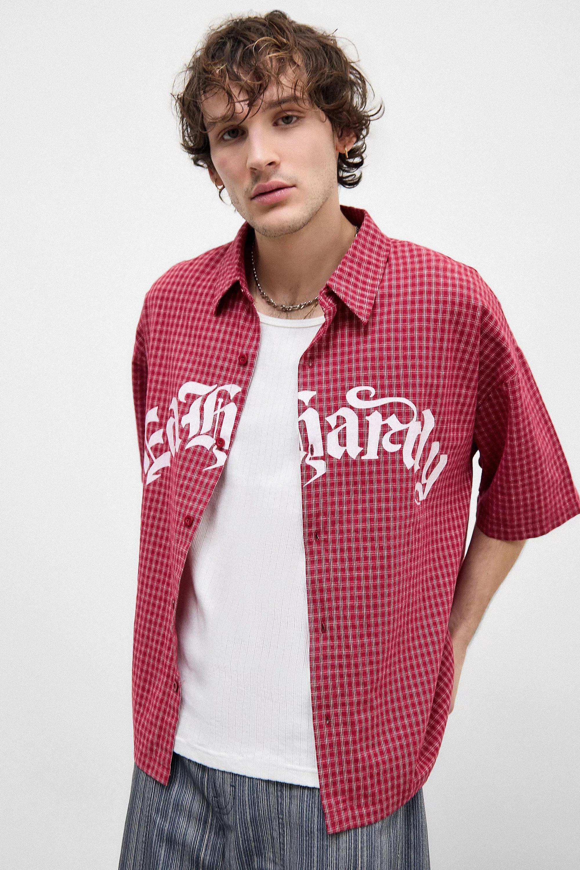 Ed Hardy UO Exclusive Red Check Rose Shirt, RED, large image number 3