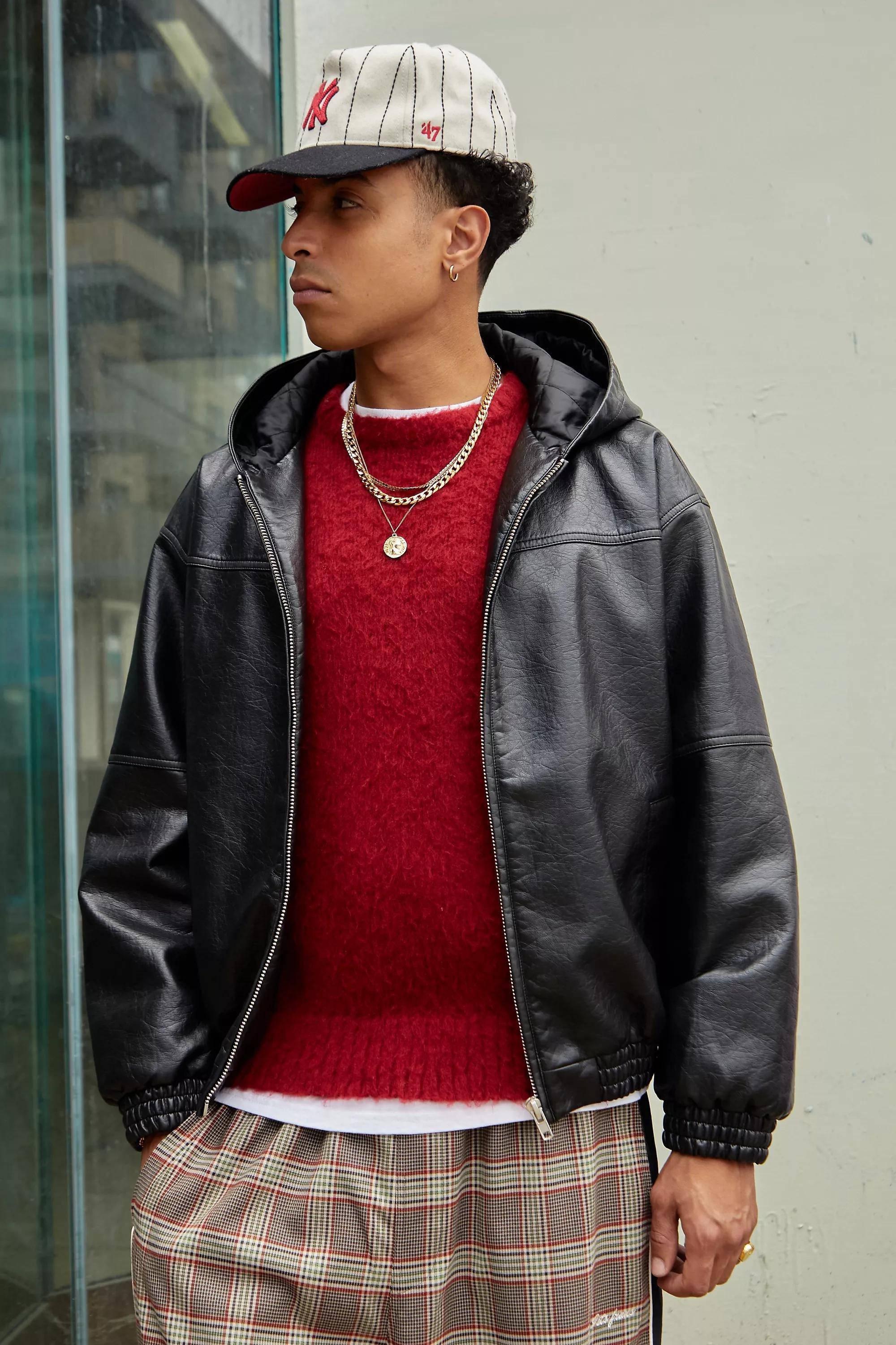Black Bdg Silvio Faux Leather Skate Hoodie, , large image number 0