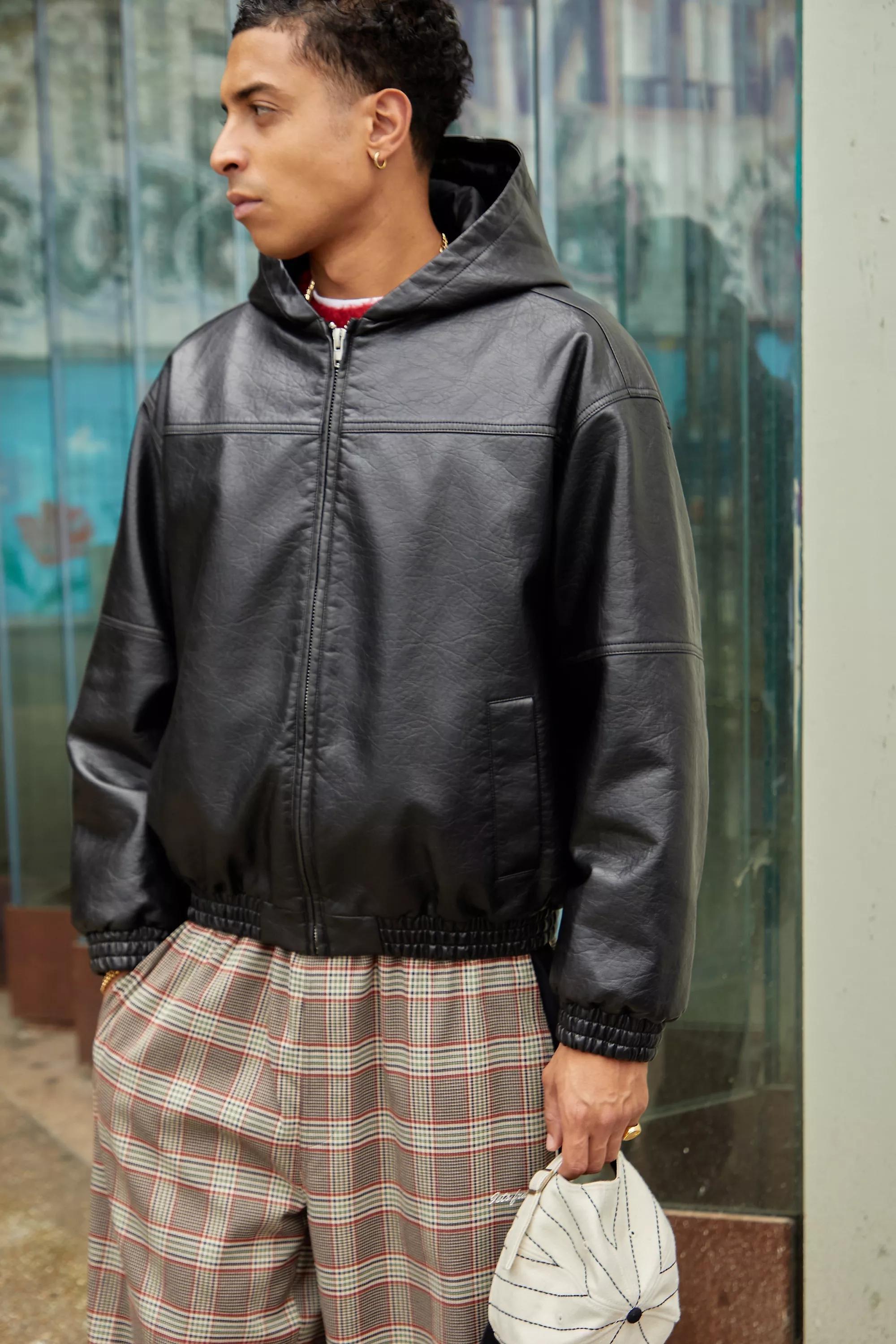 Black Bdg Silvio Faux Leather Skate Hoodie, , large image number 2