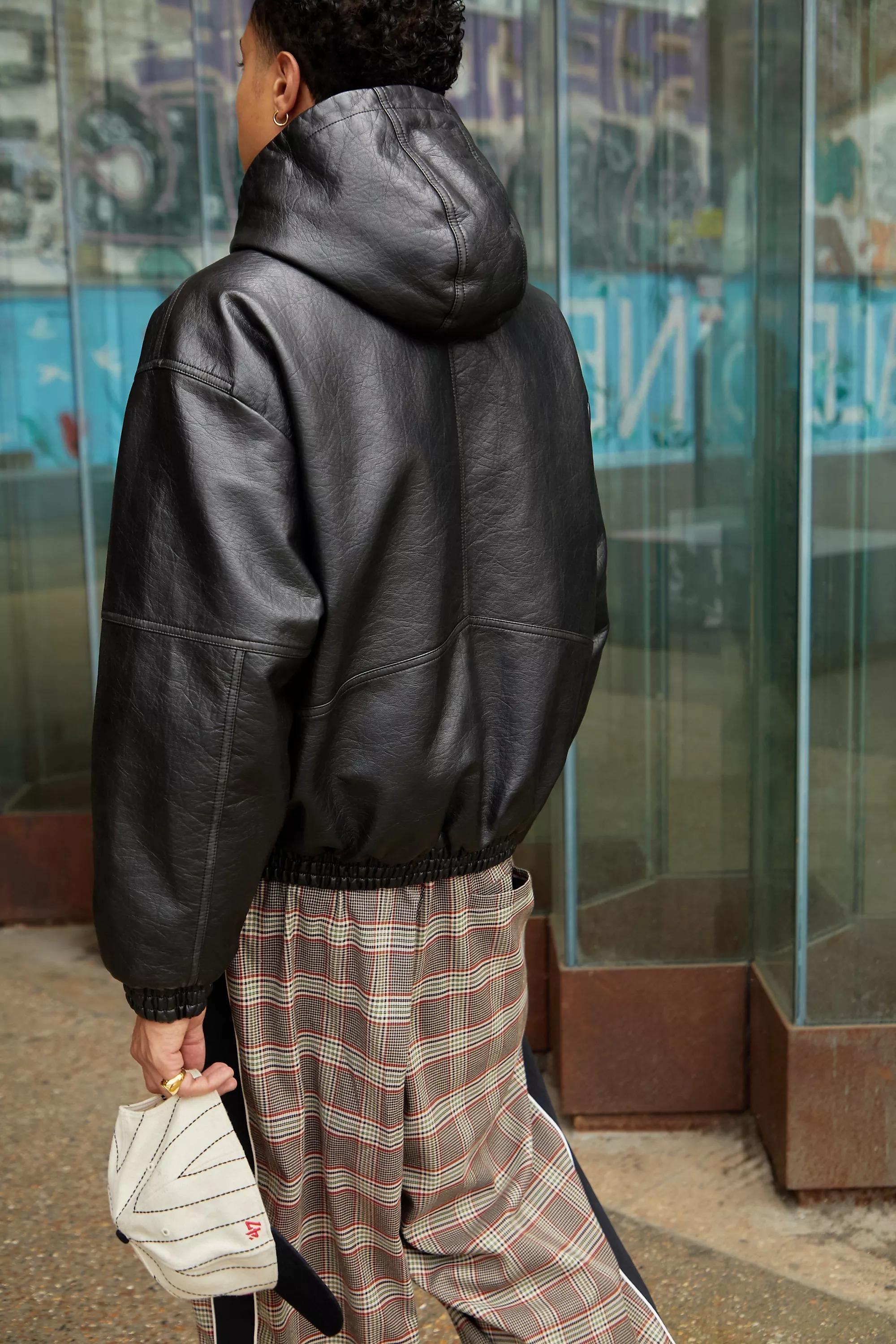 Black Bdg Silvio Faux Leather Skate Hoodie, , large image number 3